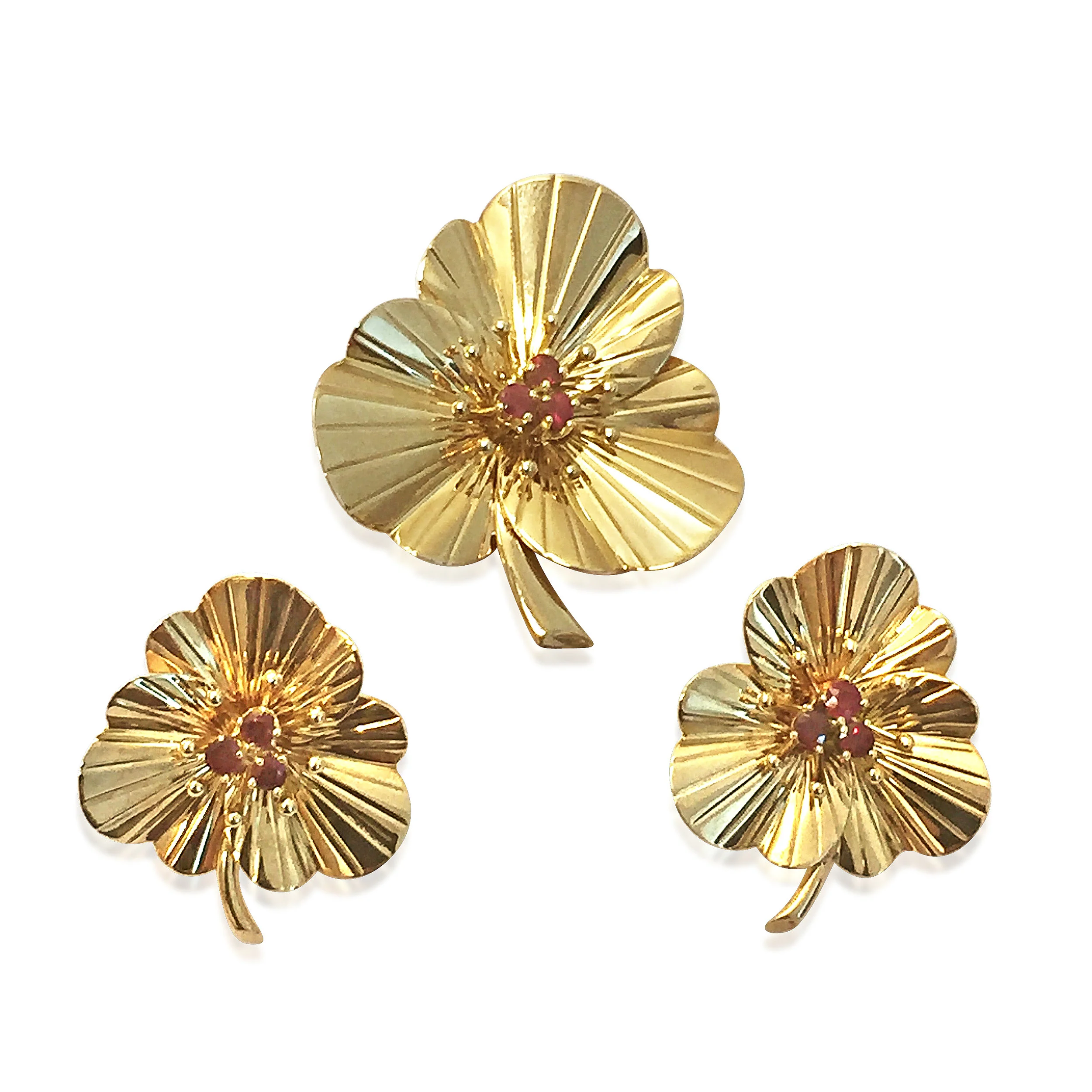 A Set of Ruby and Gold Earrings and Brooch - SOLD