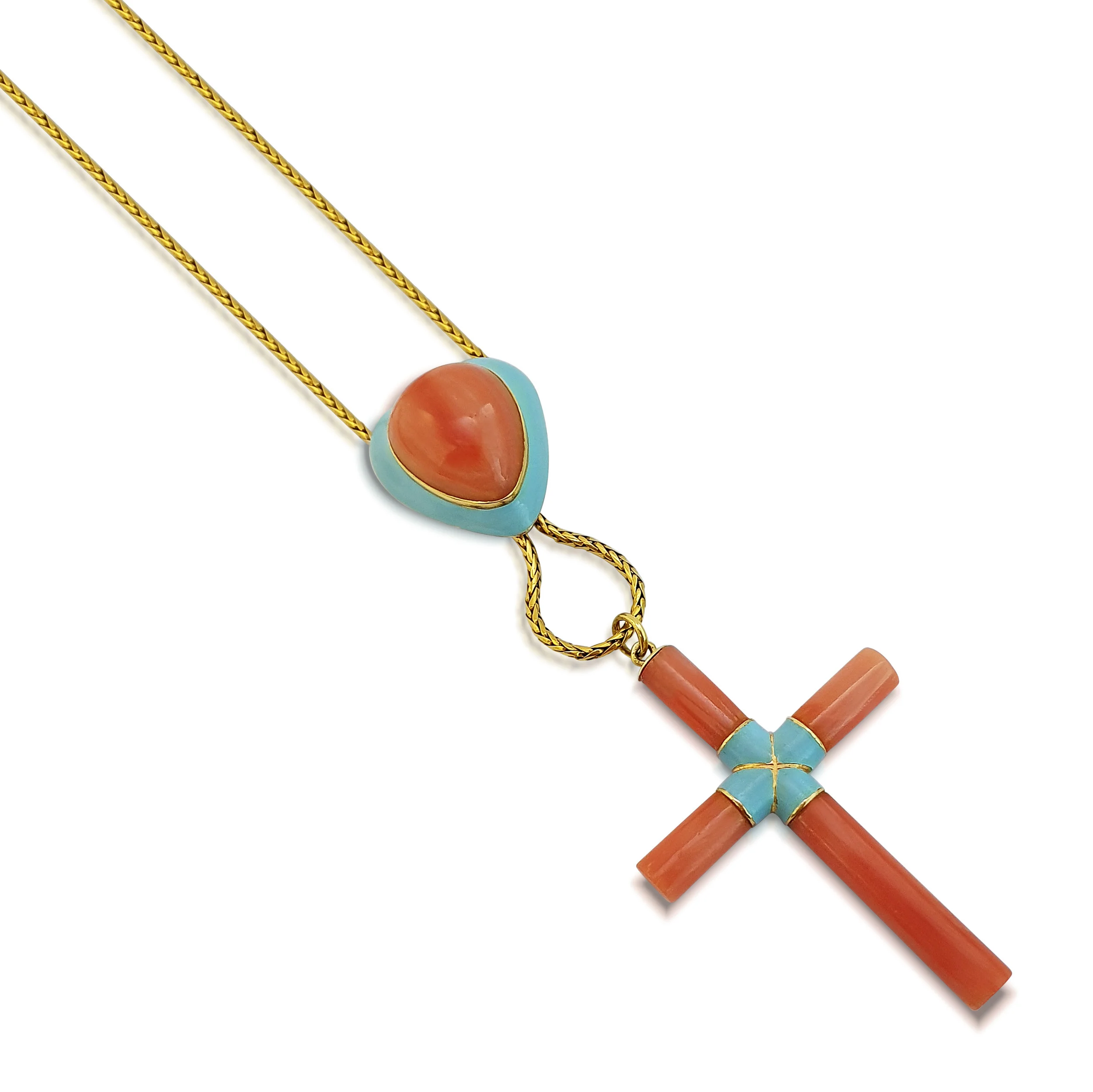 An Antique Coral and Enamel Cross Pendant