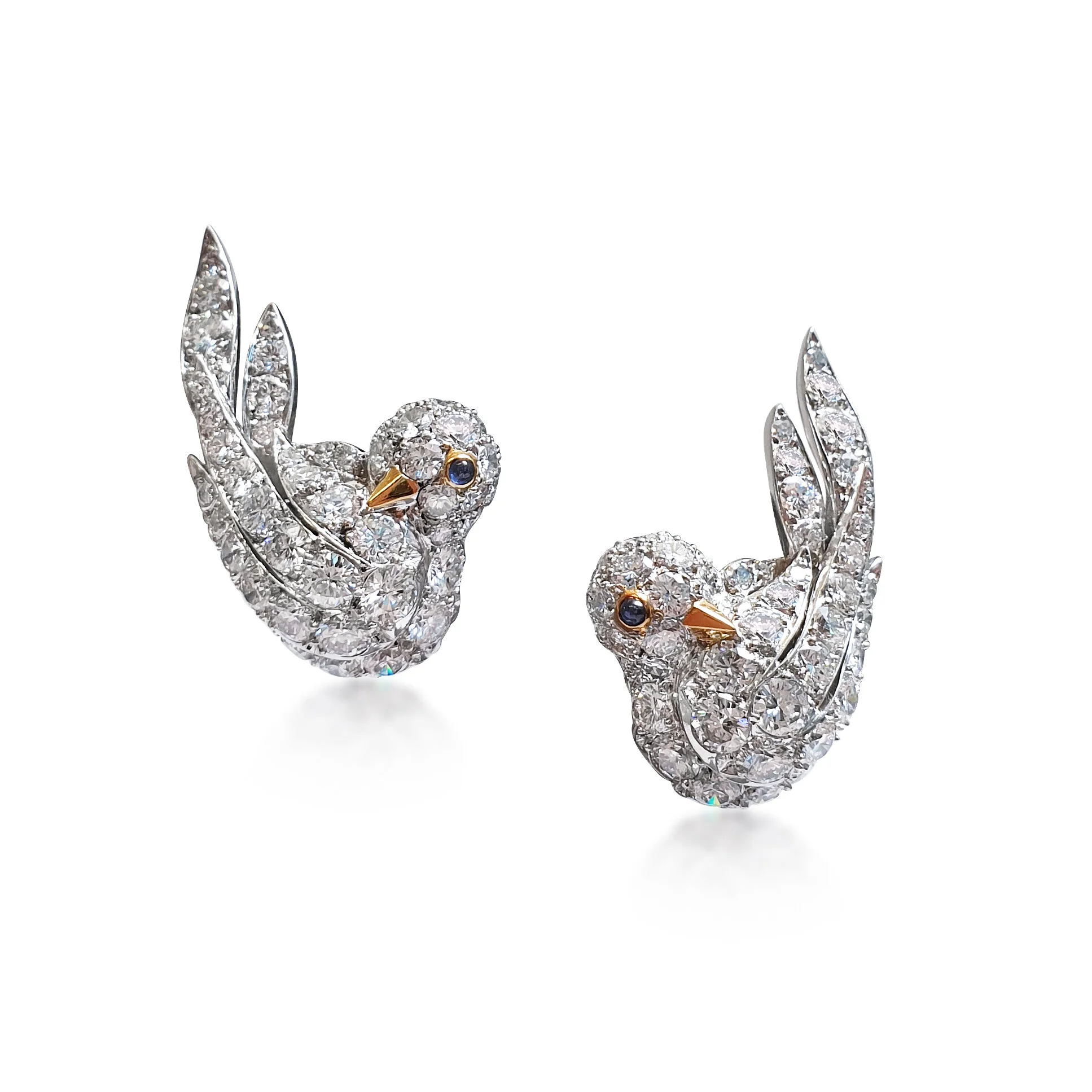 EA198:100819 A Pair of Diamond Sapphire Platinum and 18K Gold Love Bird Earrings by Van Cleef & Arpels.jpg