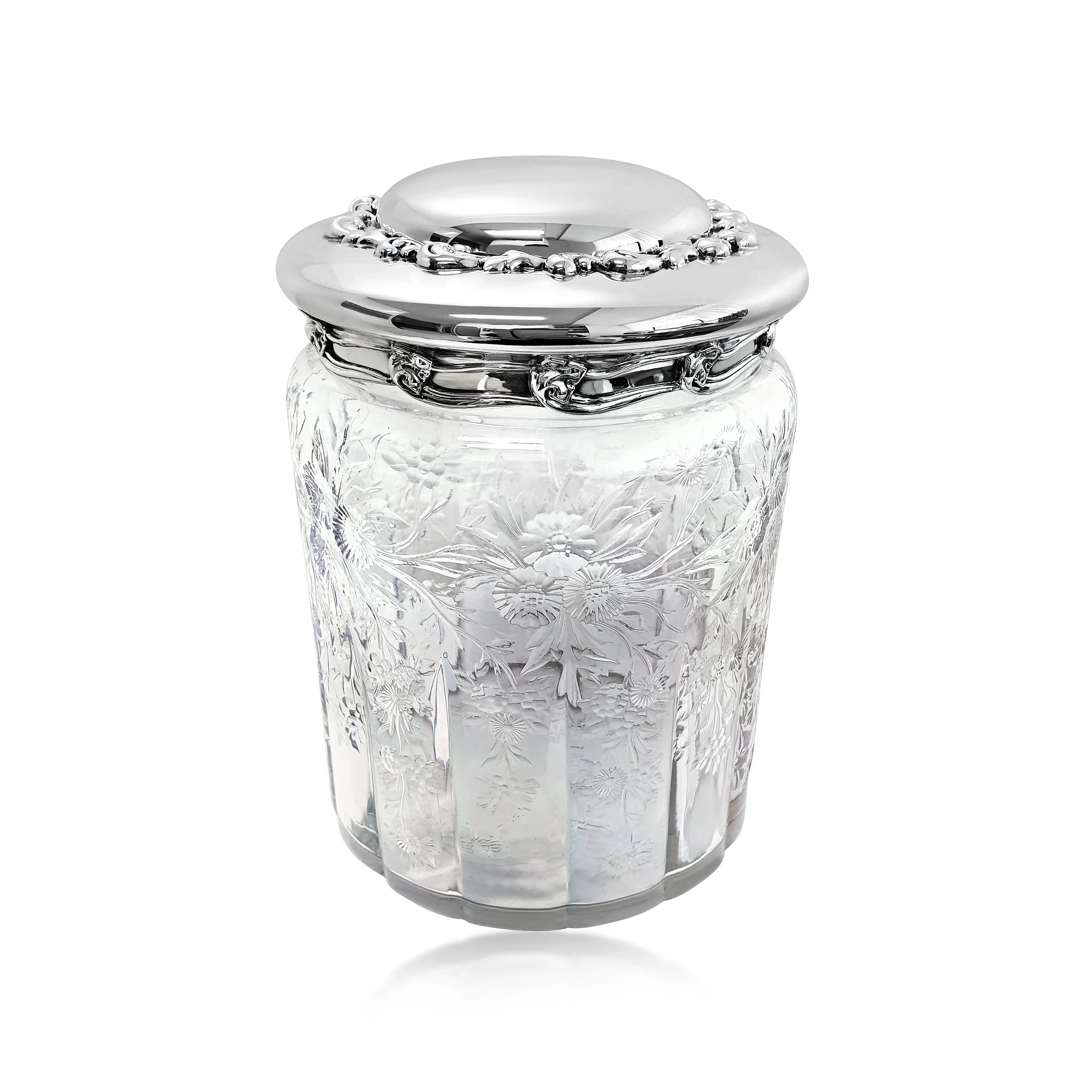 Large Antique Tiffany Art Nouveau Sterling Silver and Glass Jar
