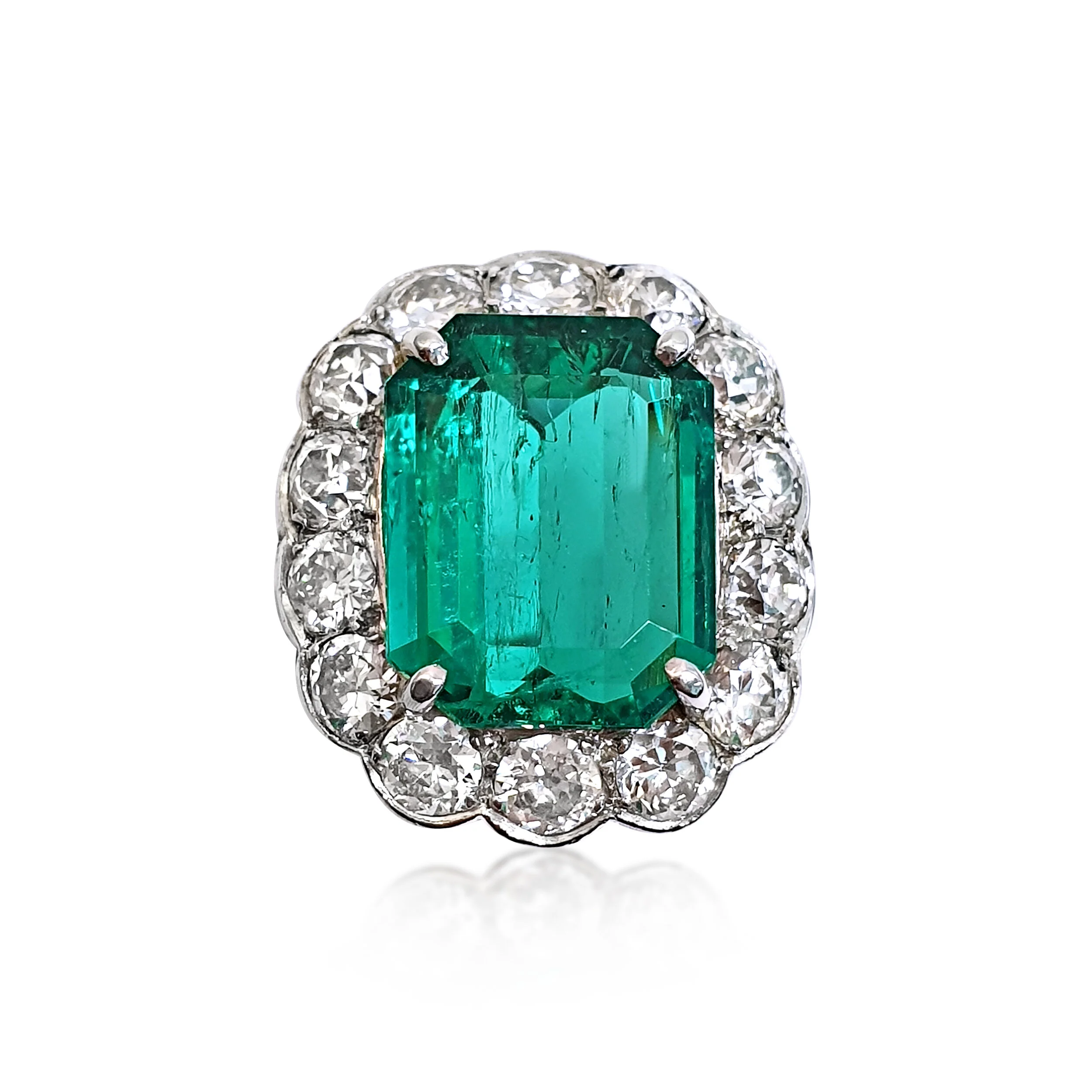 RI144:300819 A Retro Colombian Emerald Diamond Platinum Ring AGL Certified.jpg