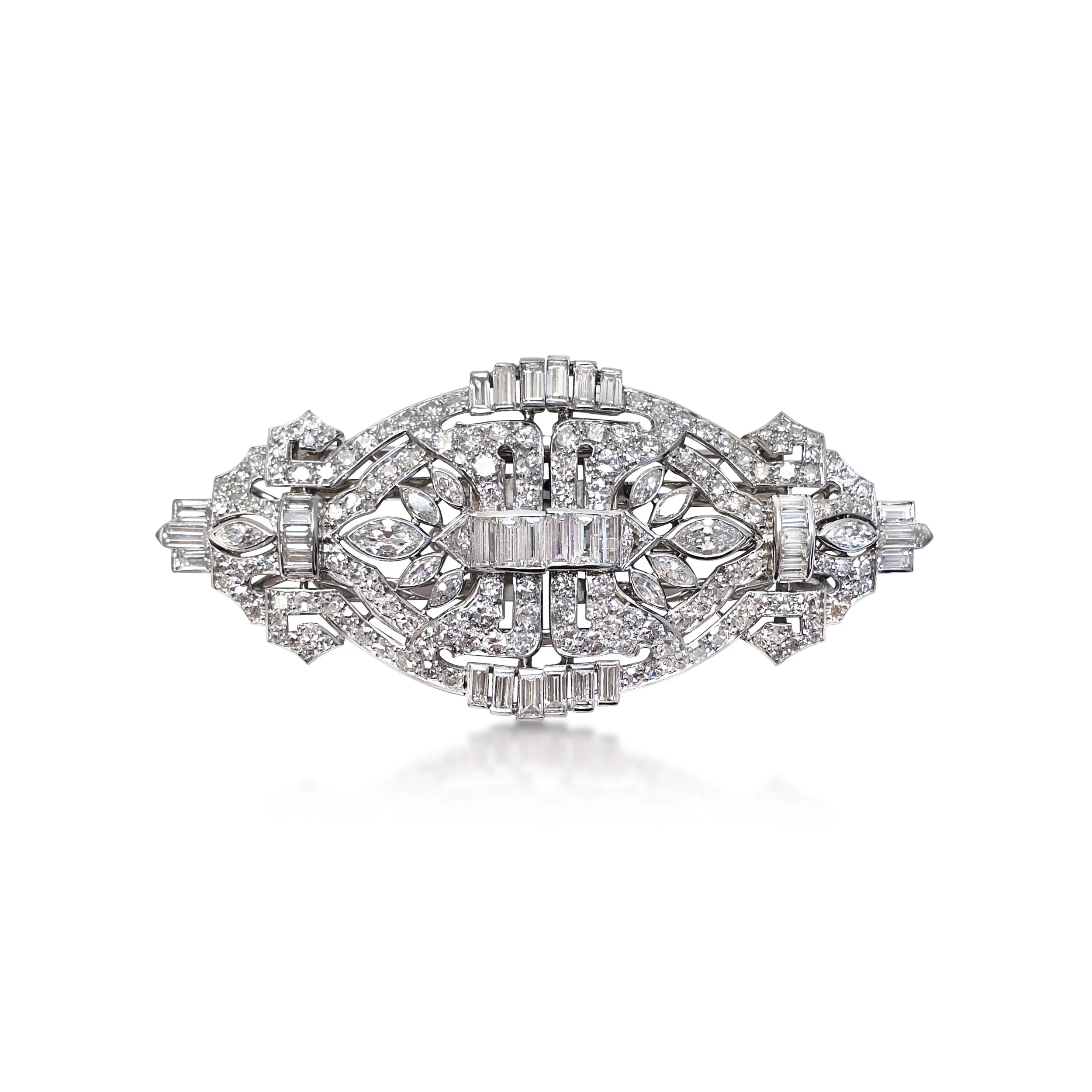 An Art Deco Platinum and Diamond Double Clip
