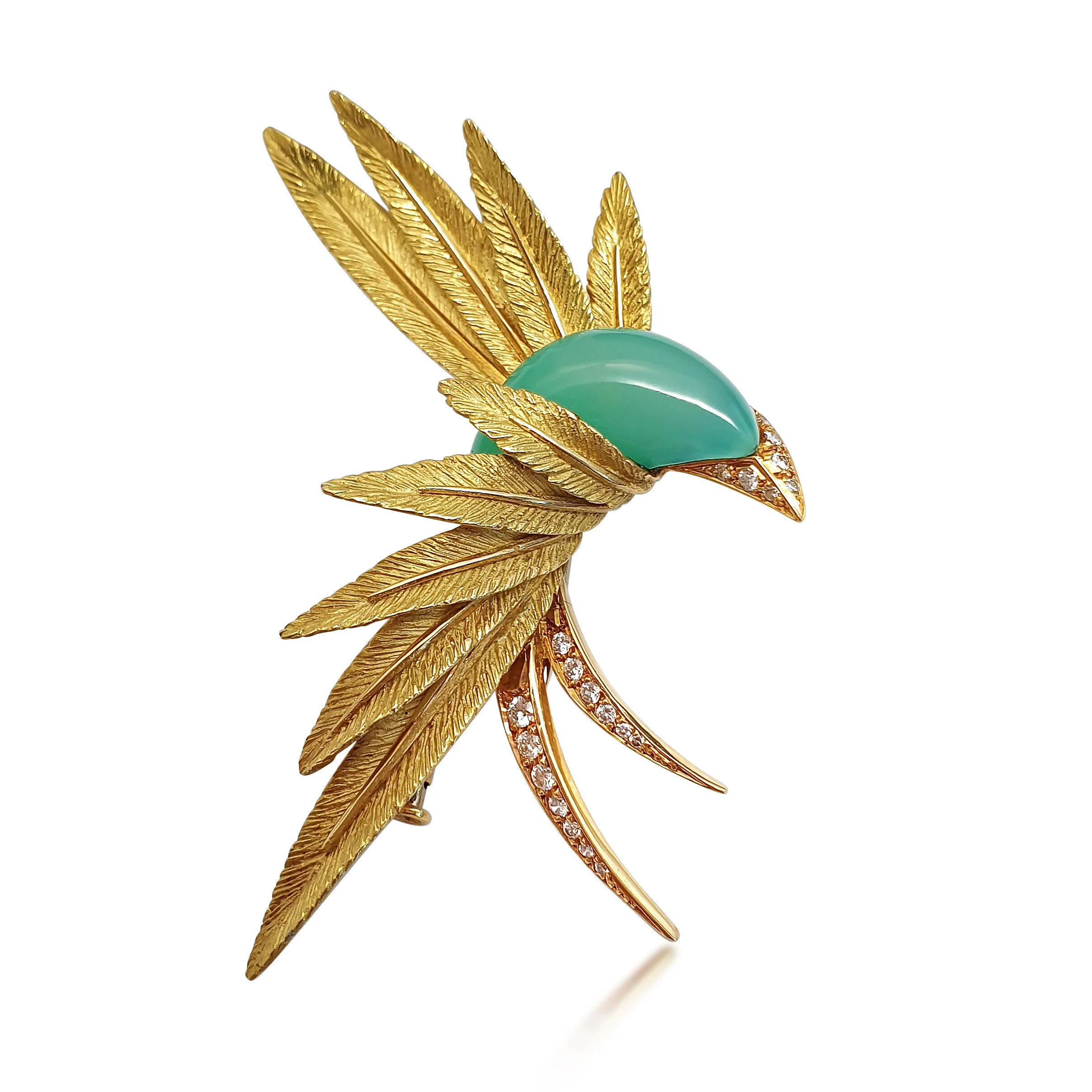 BO247:191027 18 cts YG CHalcedony and Diamond Bird Pin.jpg