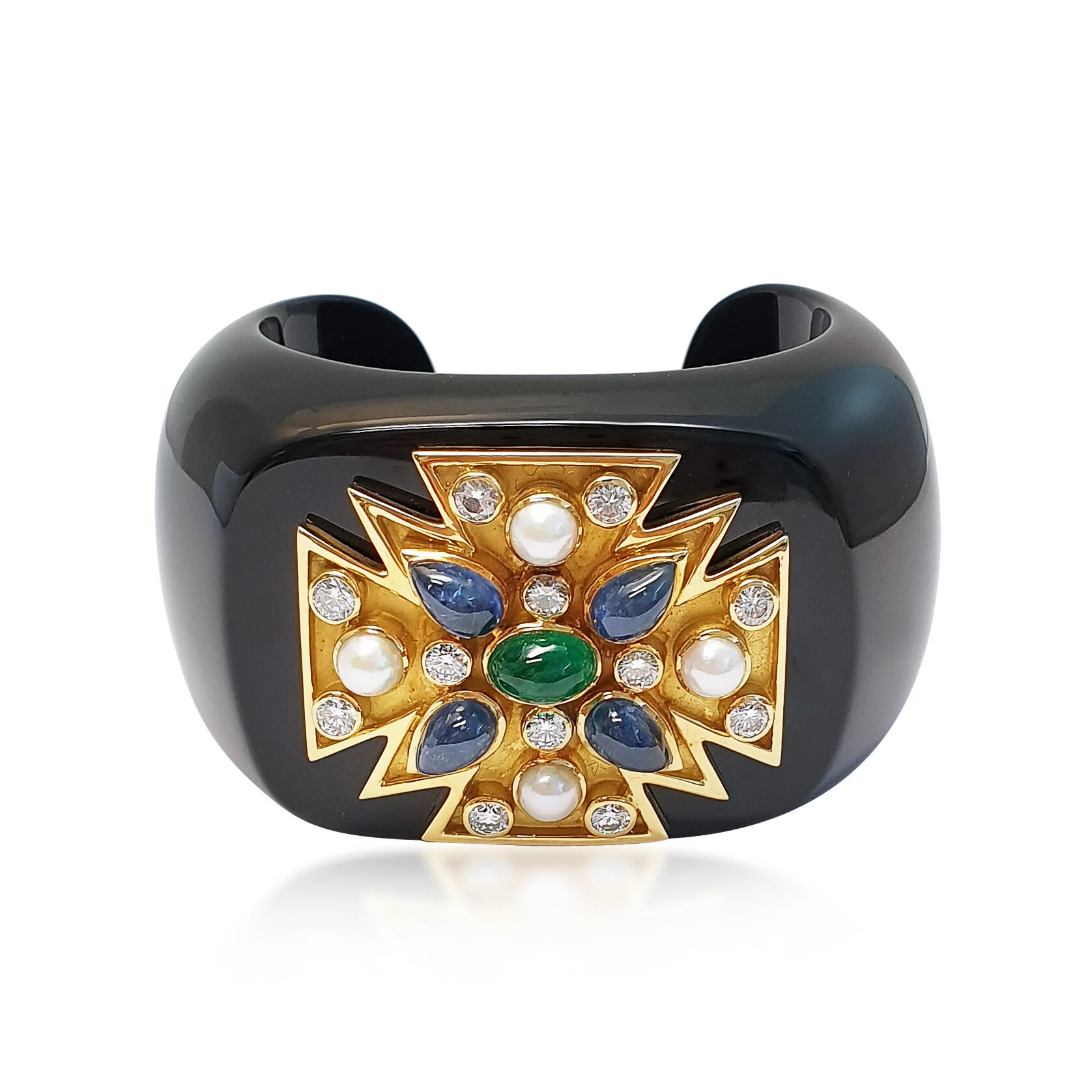 A Black Onyx Cuff with 18K Yellow Gold Maltese Cross,  by Verdura