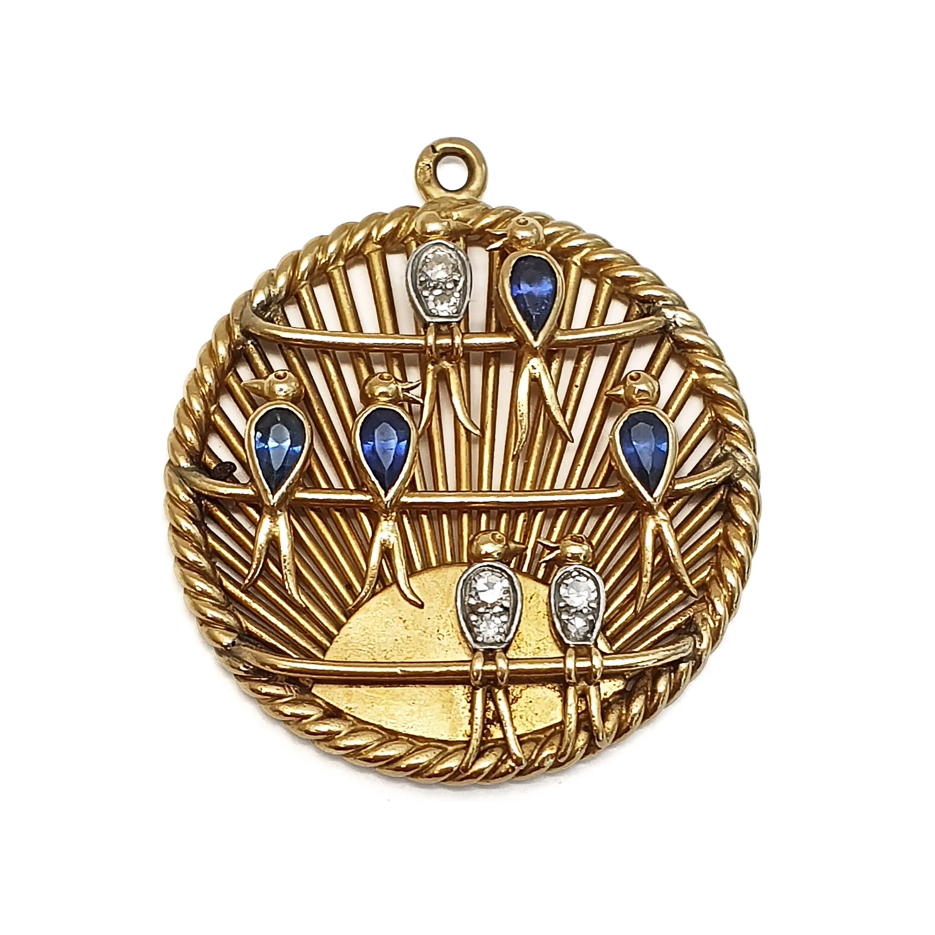 PD056:191106 Gold Sapphire and Dia Love Birds Charm by VCA.jpg