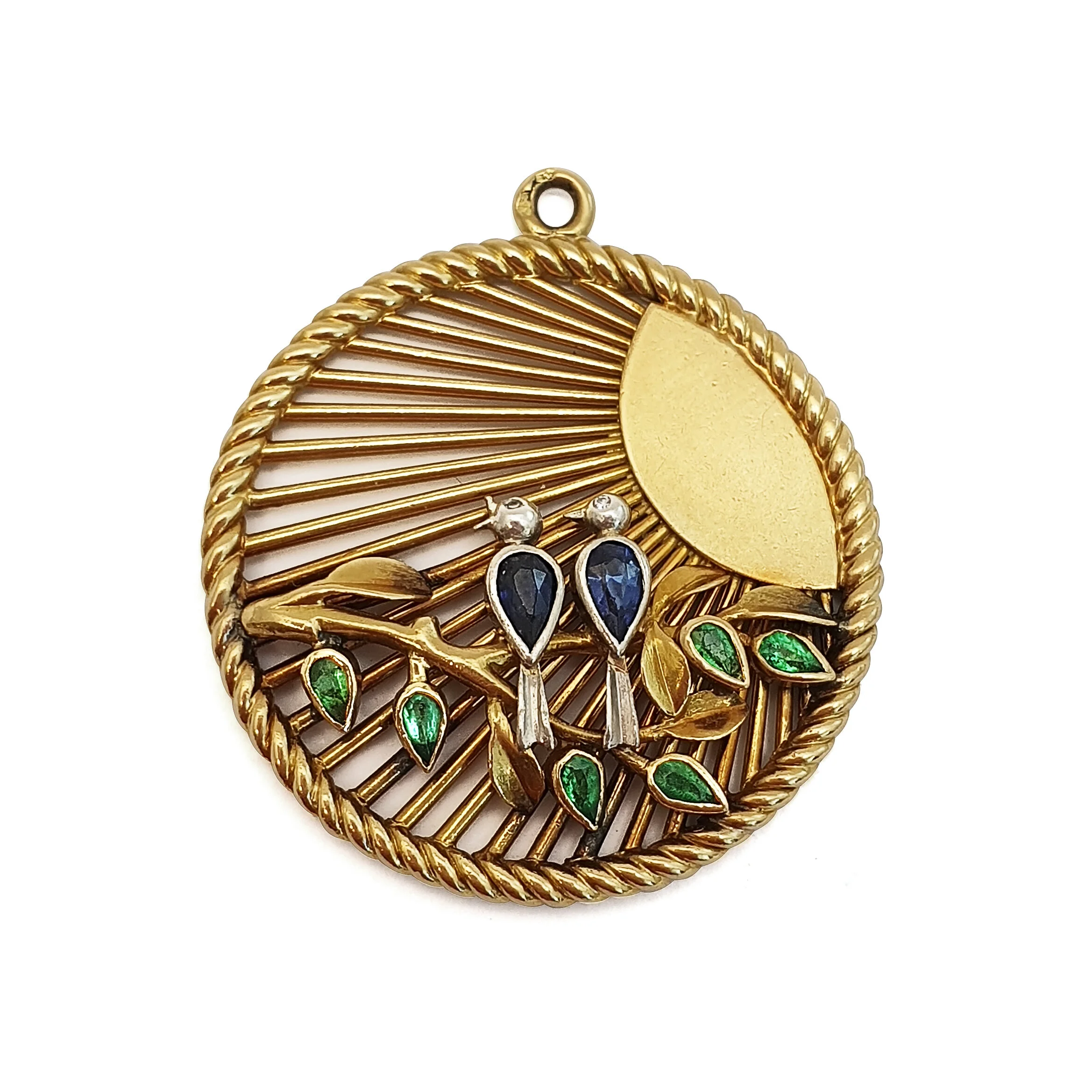 PD057:191106 Gold Sapphire and Emerald Love Birds Charm by VCA.jpg