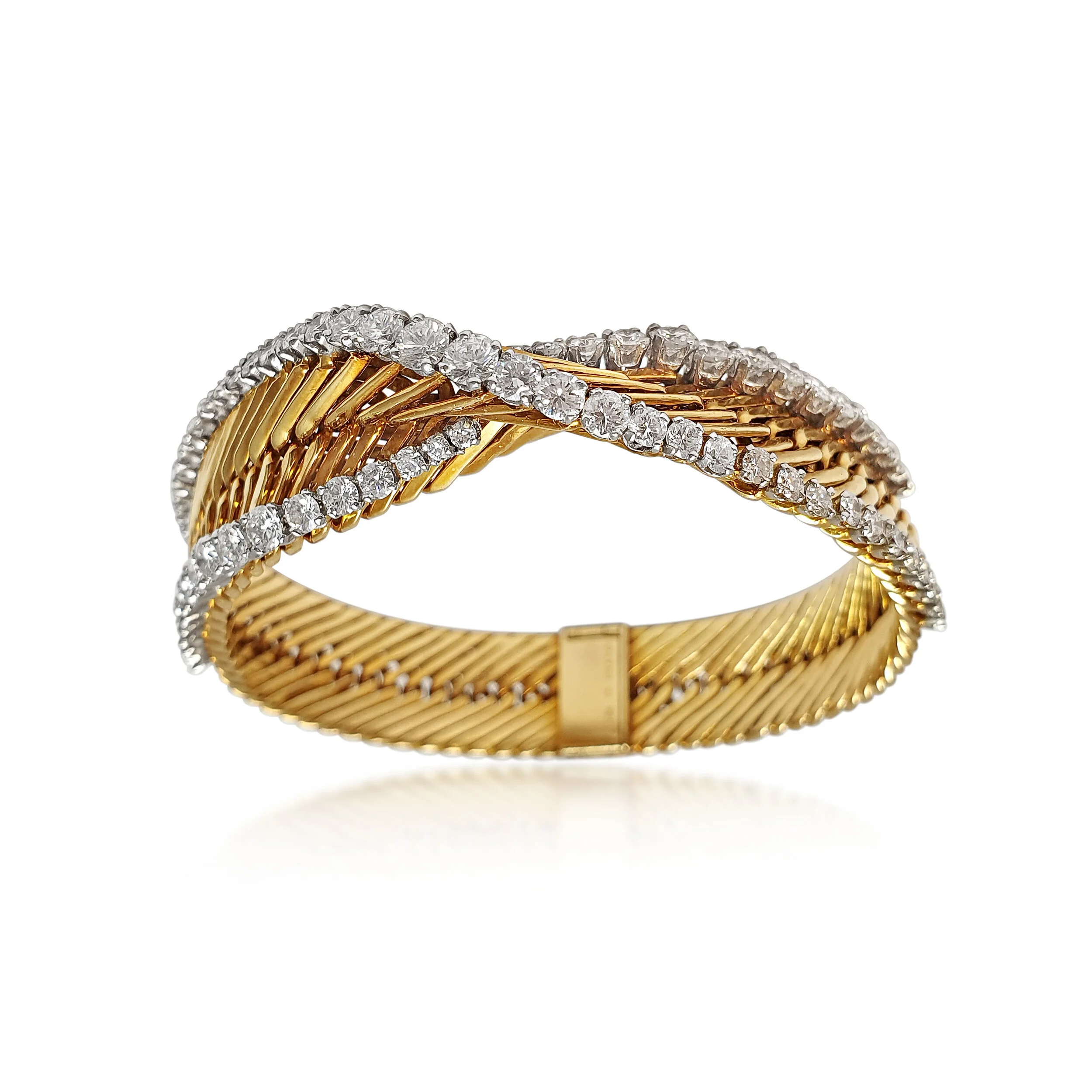 BL121:200104 A One Row 18K YG Plat and Dia Bracelet by Georges Lenfant.jpg