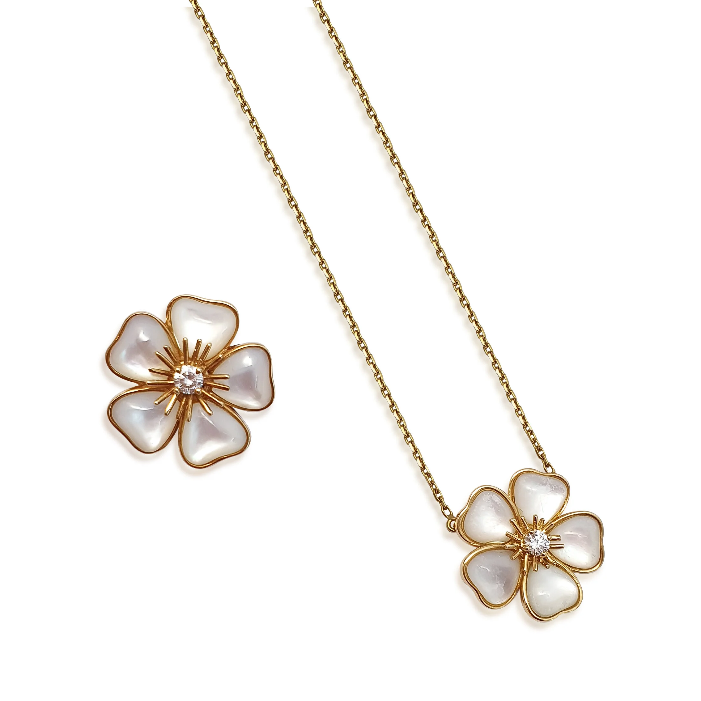 JS031:191101 Mother of Pearl Flower NEcklace and Ring Set by VCA.jpg