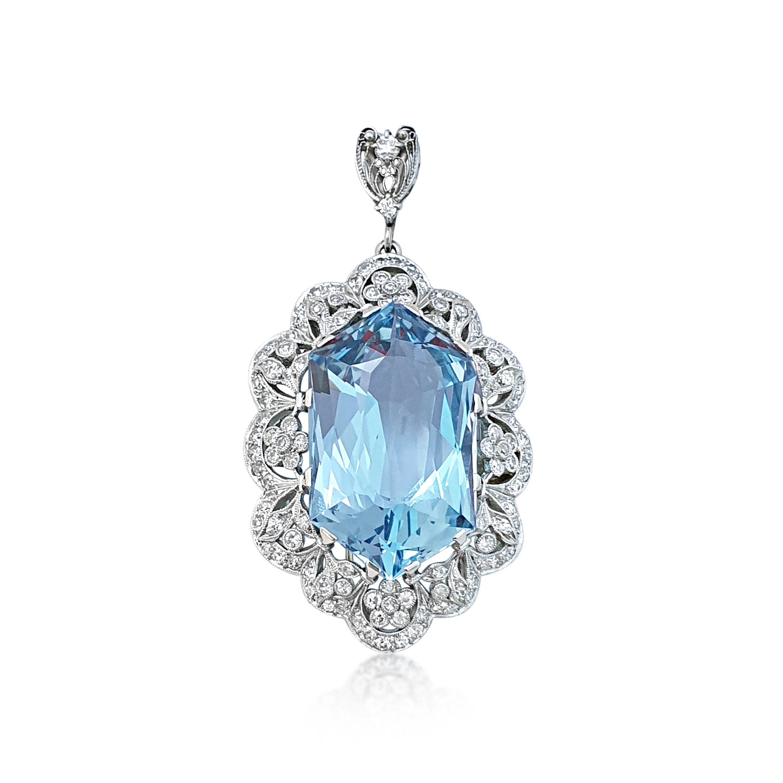 An Edwardian Aquamarine and Diamond Pendant Brooch, by Marcus and Co