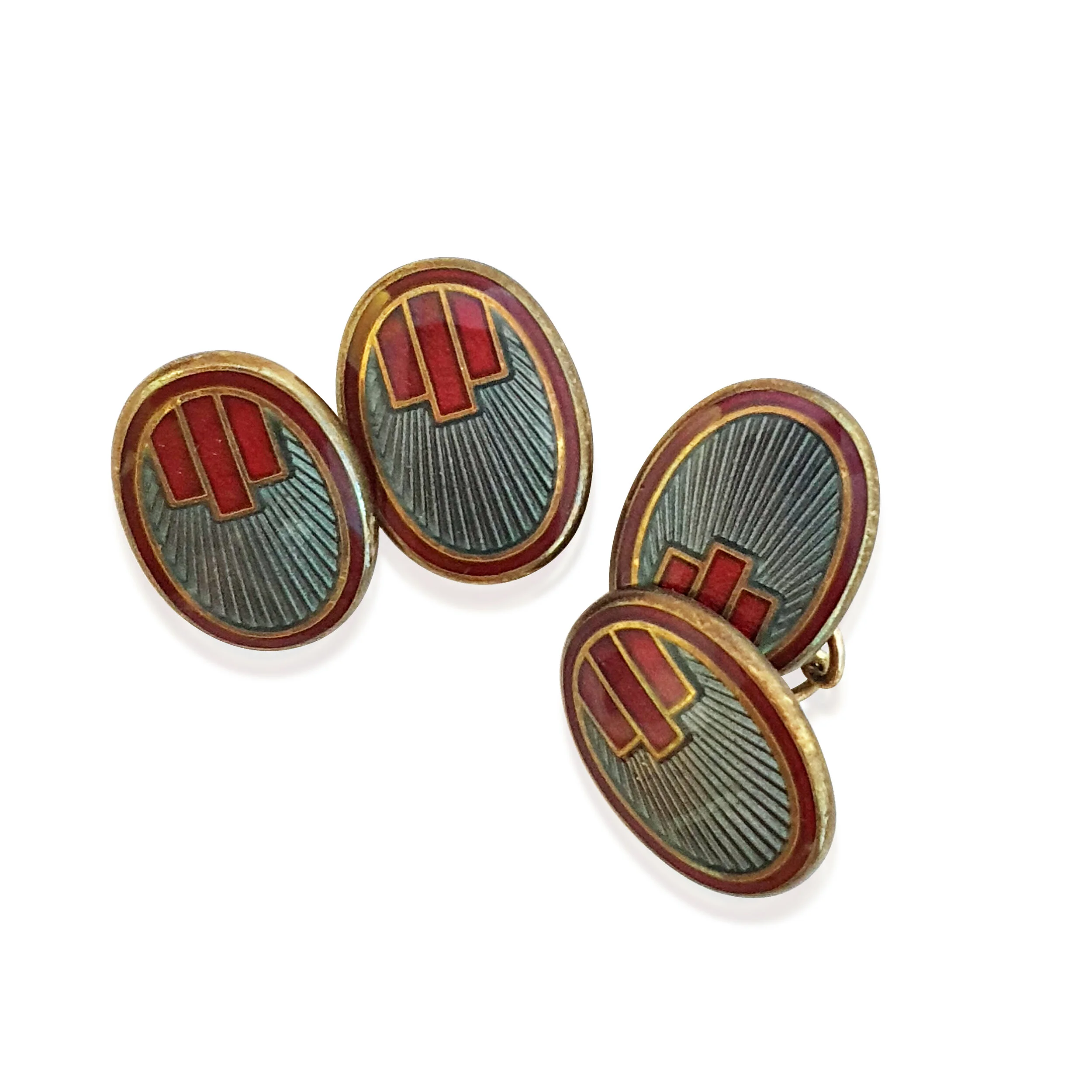 Gray:Red Art Deco enamelled cufflinks, circa 1920s.jpg