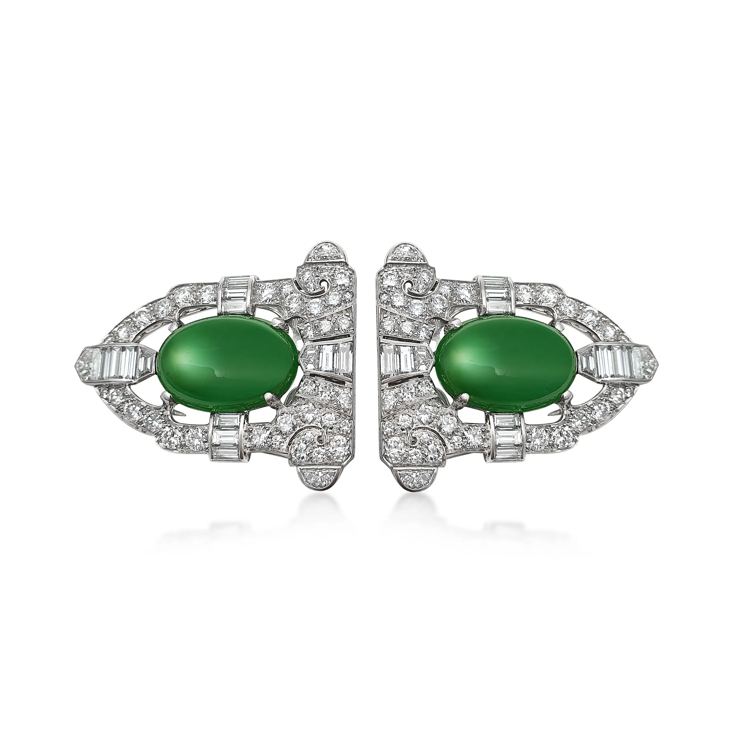 BO265:200324 Jadeite and Dia Double Clips by Tiffany.jpg