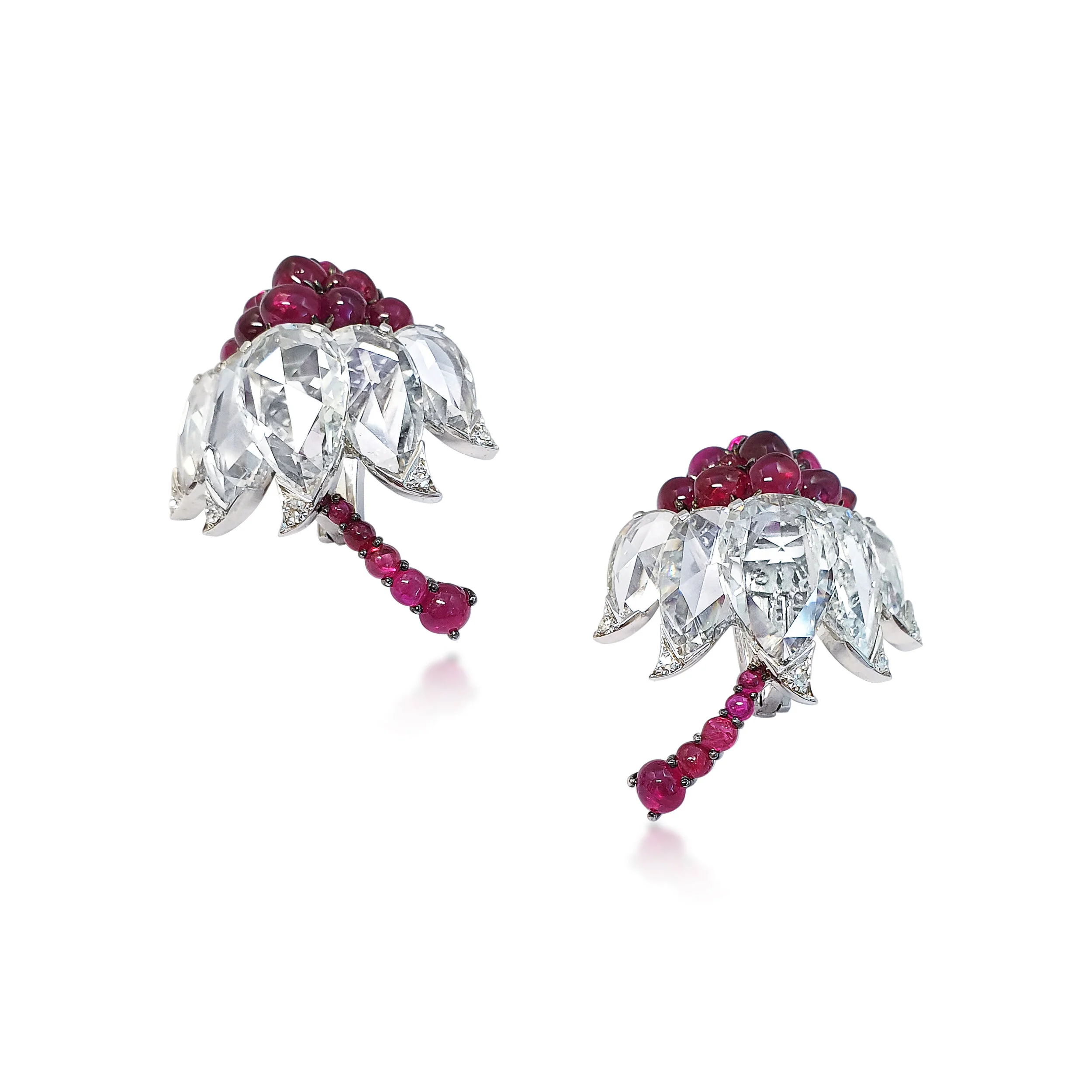 A Pair of Diamond and Ruby Ear Clips, by Bhagat (Private Collection)