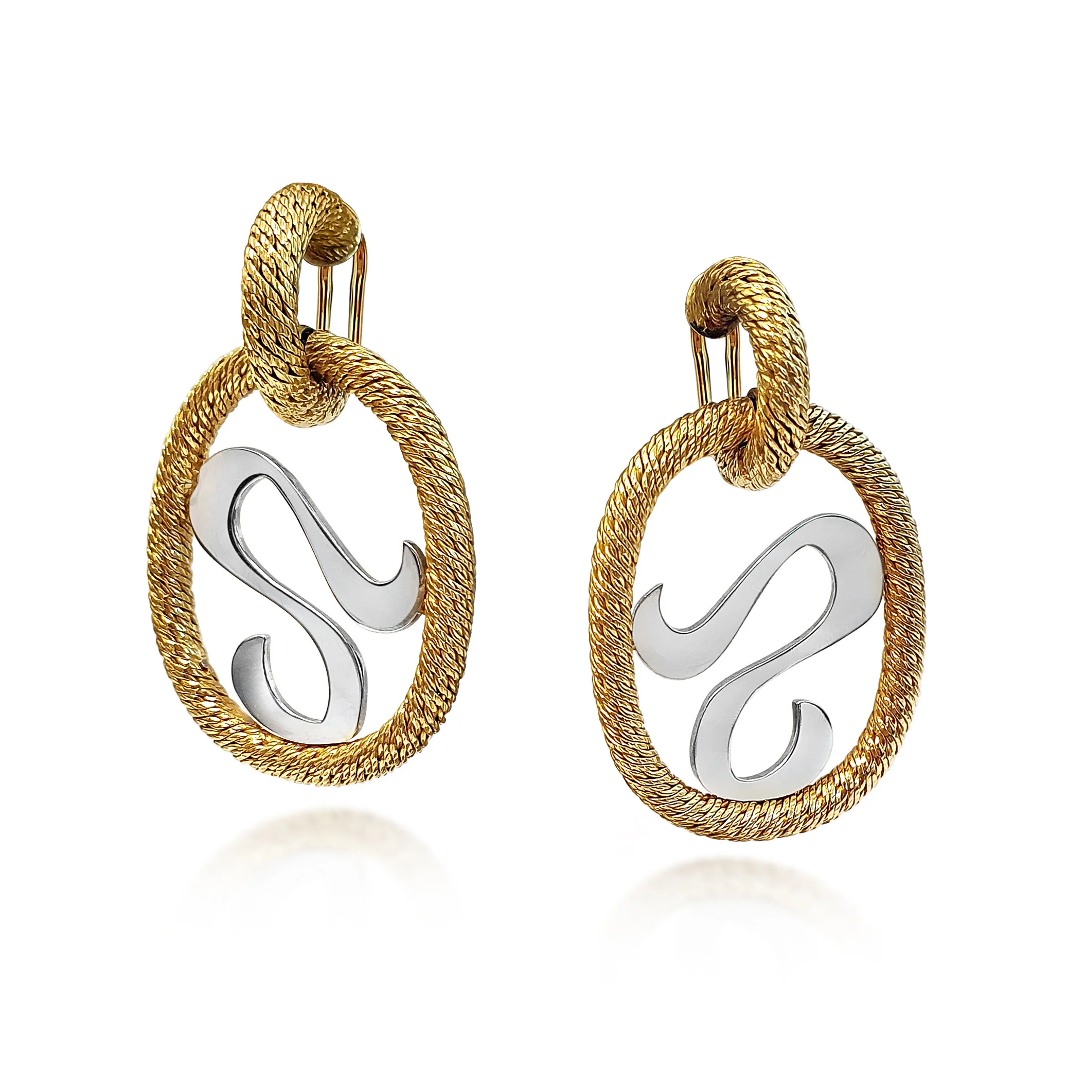 EA240:200408 A Pair of 18K Gold 'Leo' Zodiac Earrings by Georges L'Enfant.jpg