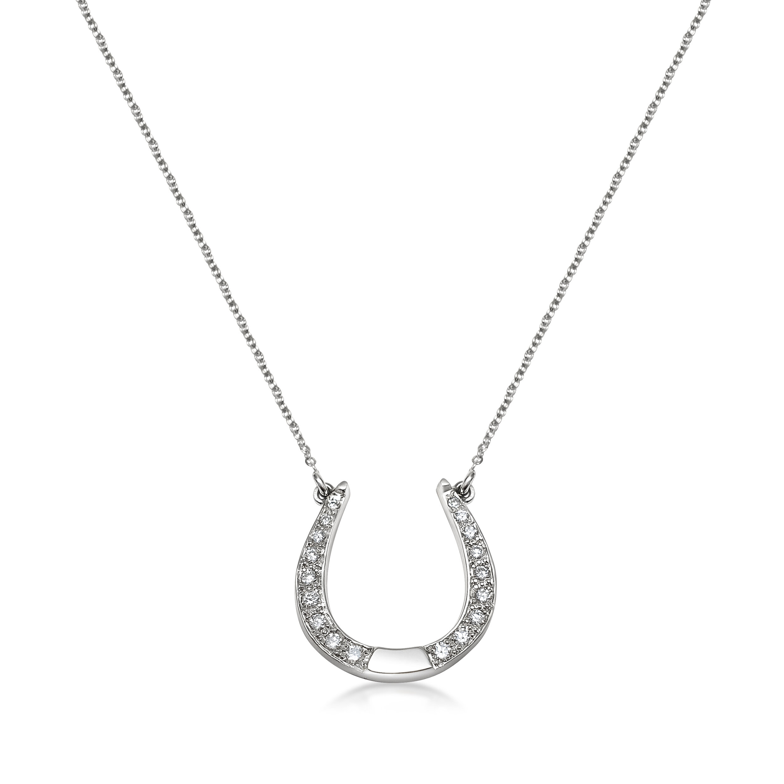 An 18K White Gold Medium Horsehoe Diamond Pendant Necklace  