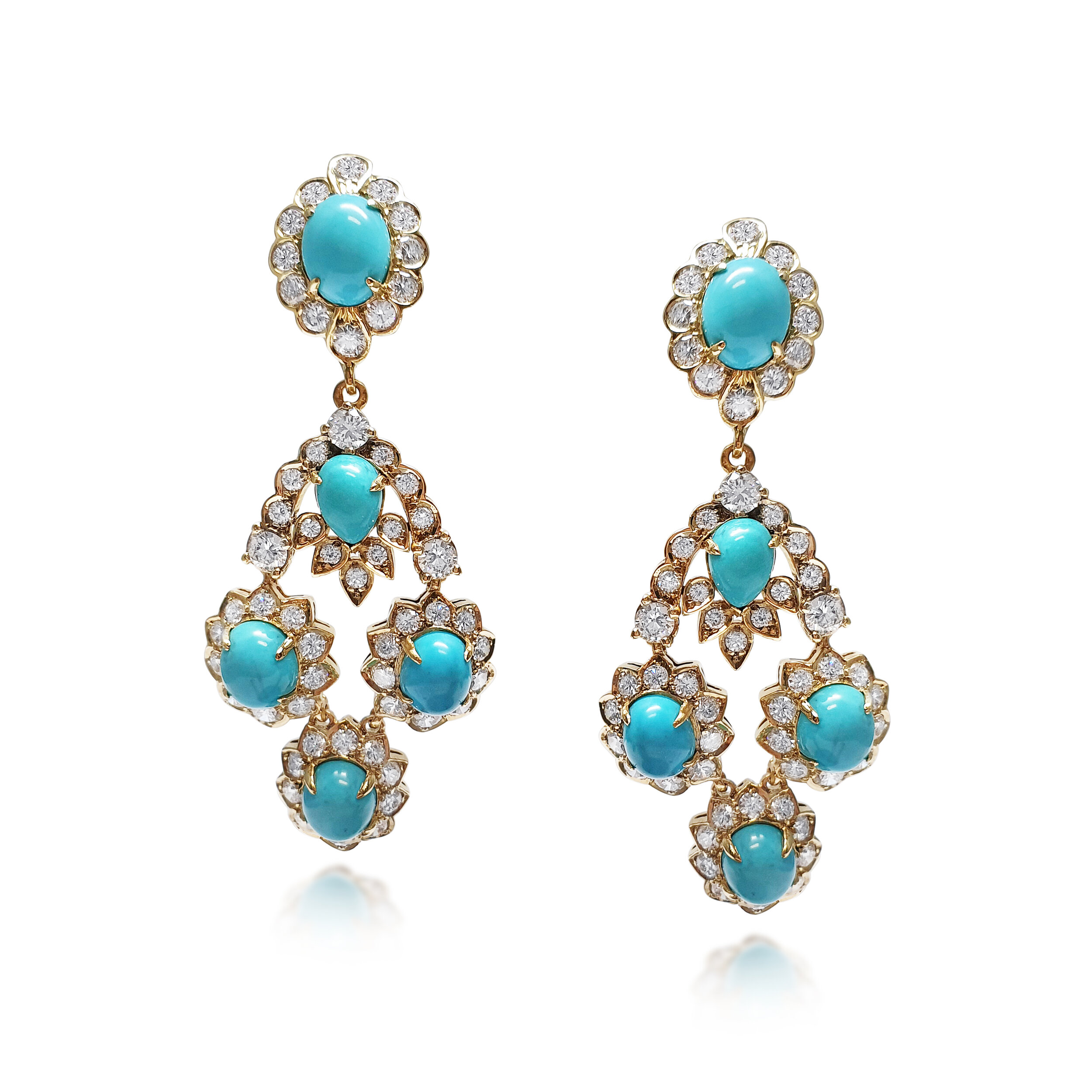 A Pair of Turquoise and Diamond Earrings, by Van Cleef &amp; Arpels  