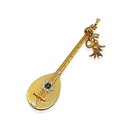 An 18K Yellow Gold Malachite Mandolin Brooch, by Chaumet