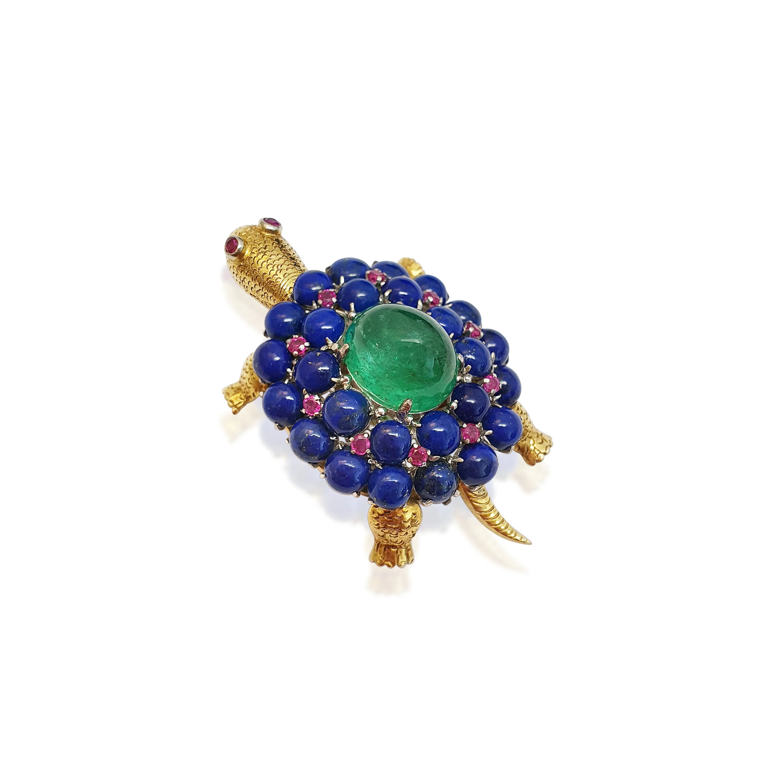 An Emerald Lapis-lazuli Tortoise Brooch  