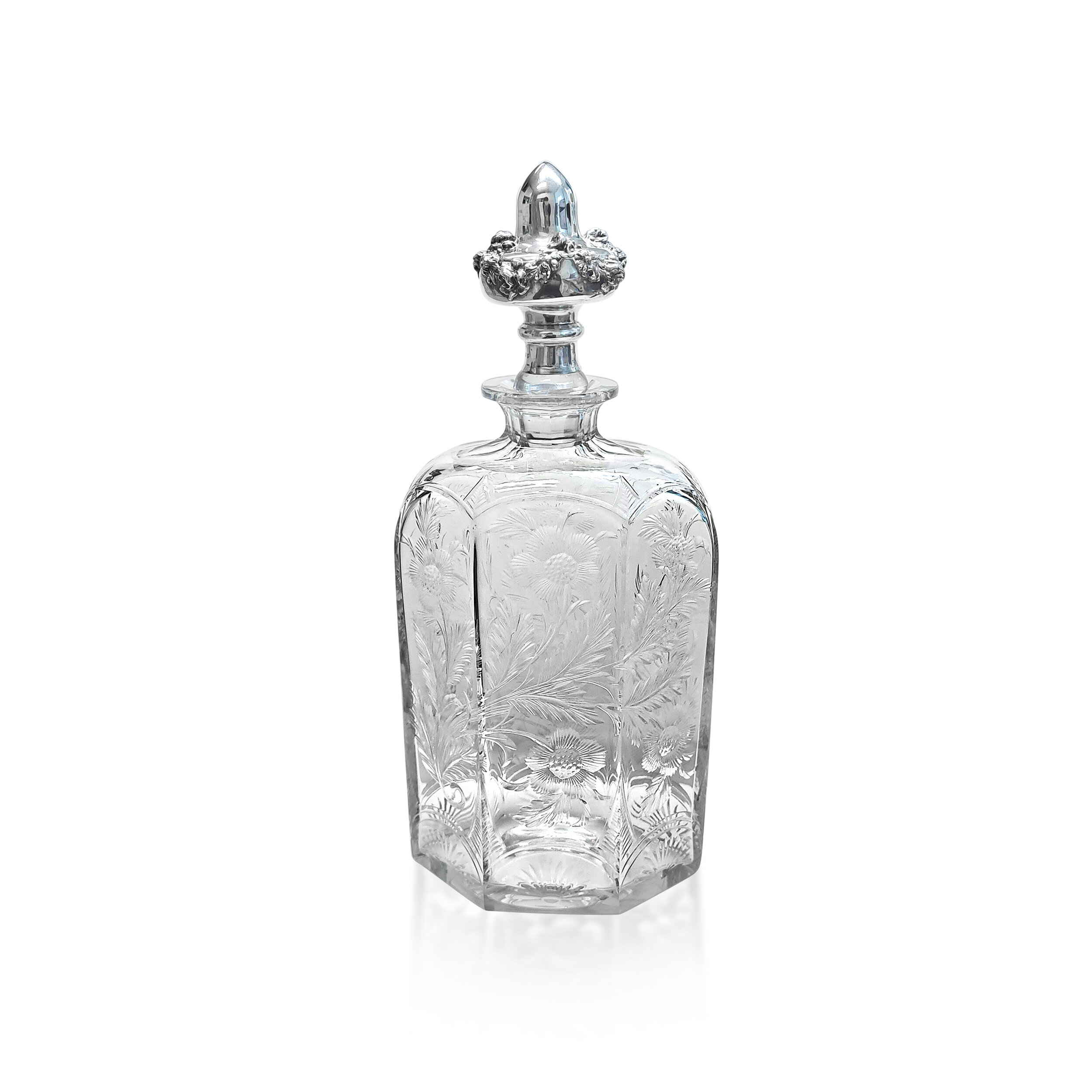 An Antique American Crystal Sterling Silver Decanter 