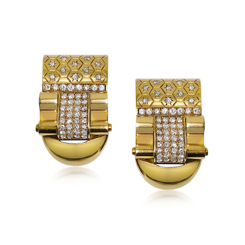  A Pair of Ludo Hexagone Diamond and Gold Clip Brooches, by Van Cleef &amp; Arpels 