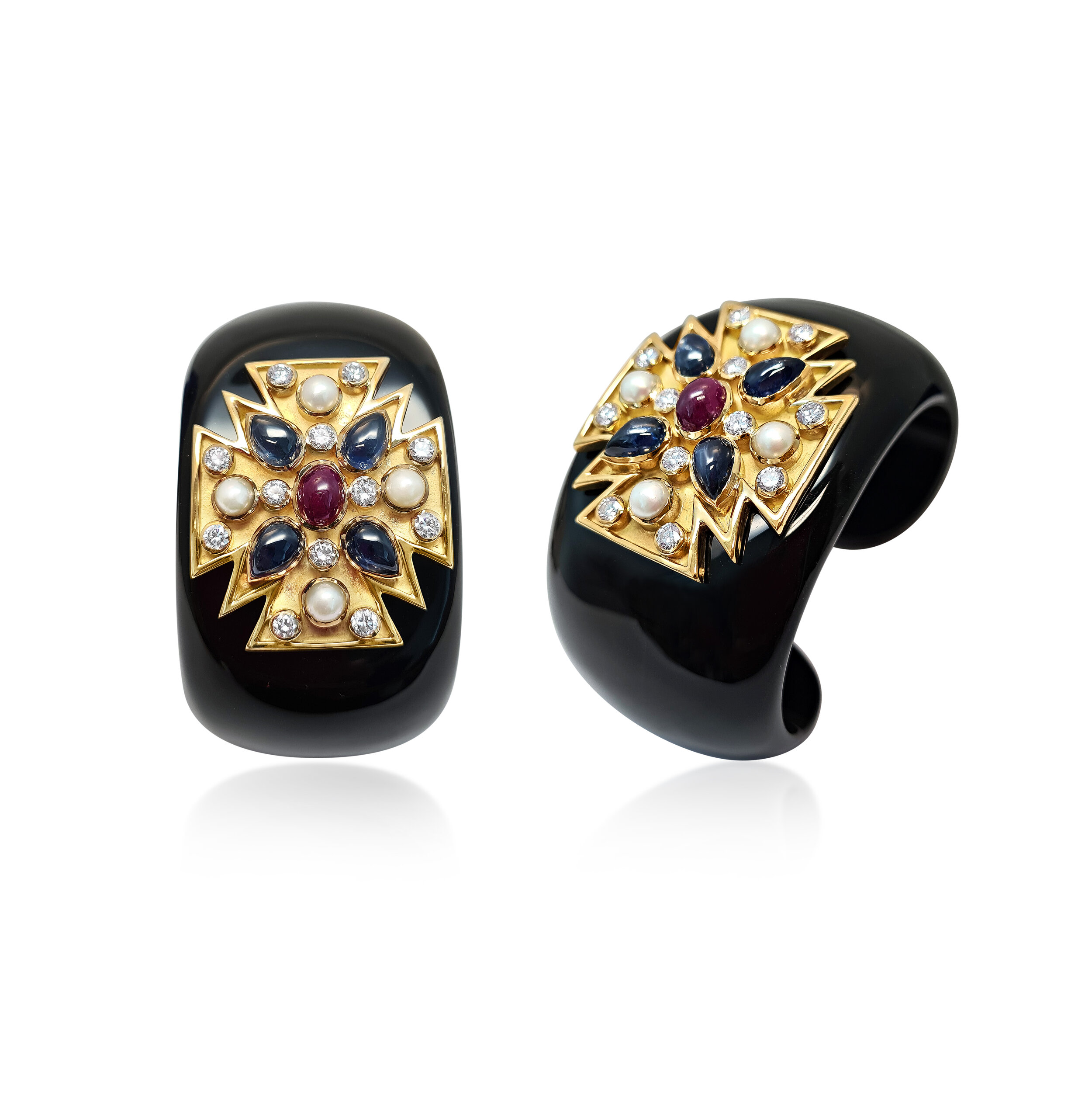 A  Pair of Gem-set and Black Onyx 'Maltese Cross' Cuff by Verdura