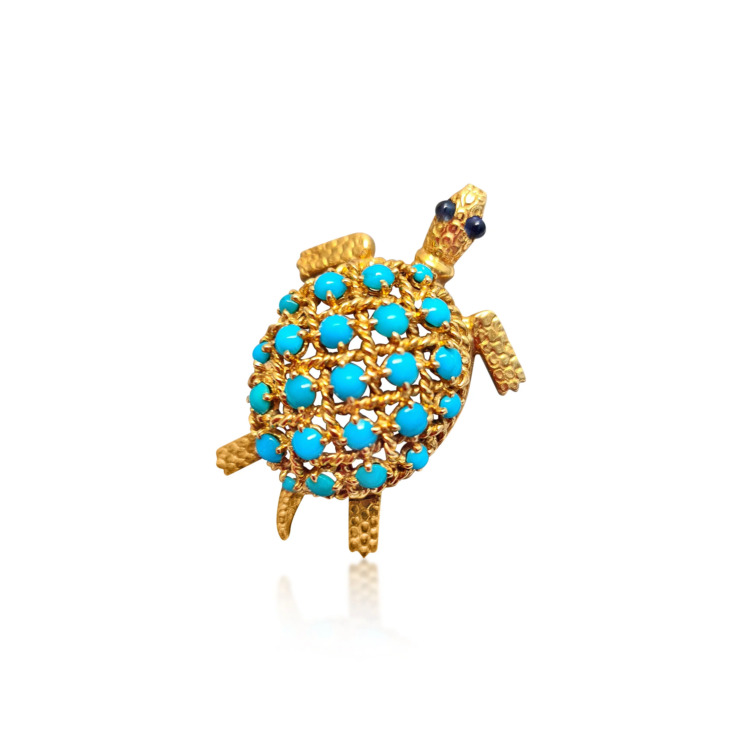An 18K Gold, Turquoise and Sapphire Turtle Brooch, by Cartier
