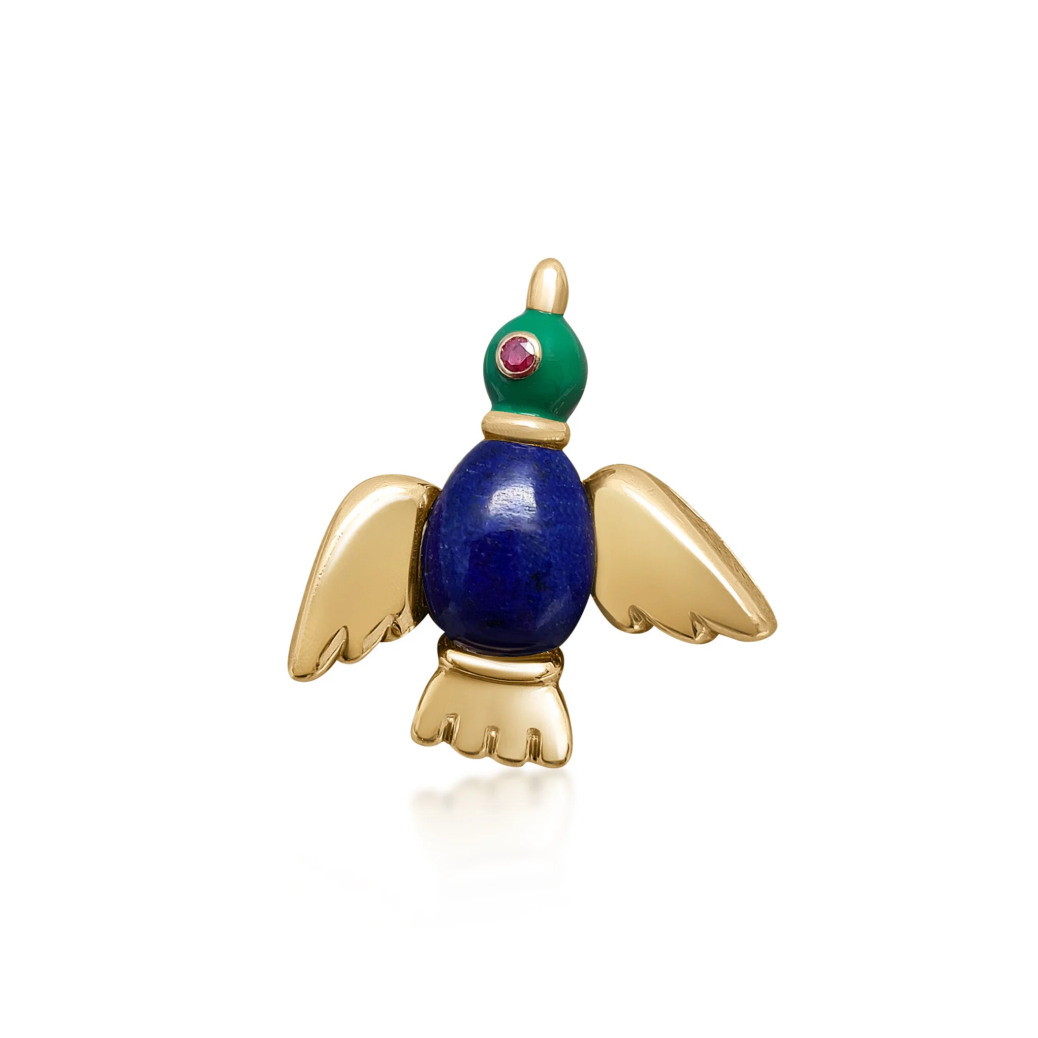 A Lapis Lazuli and Ruby Bird Brooch by Cartier
