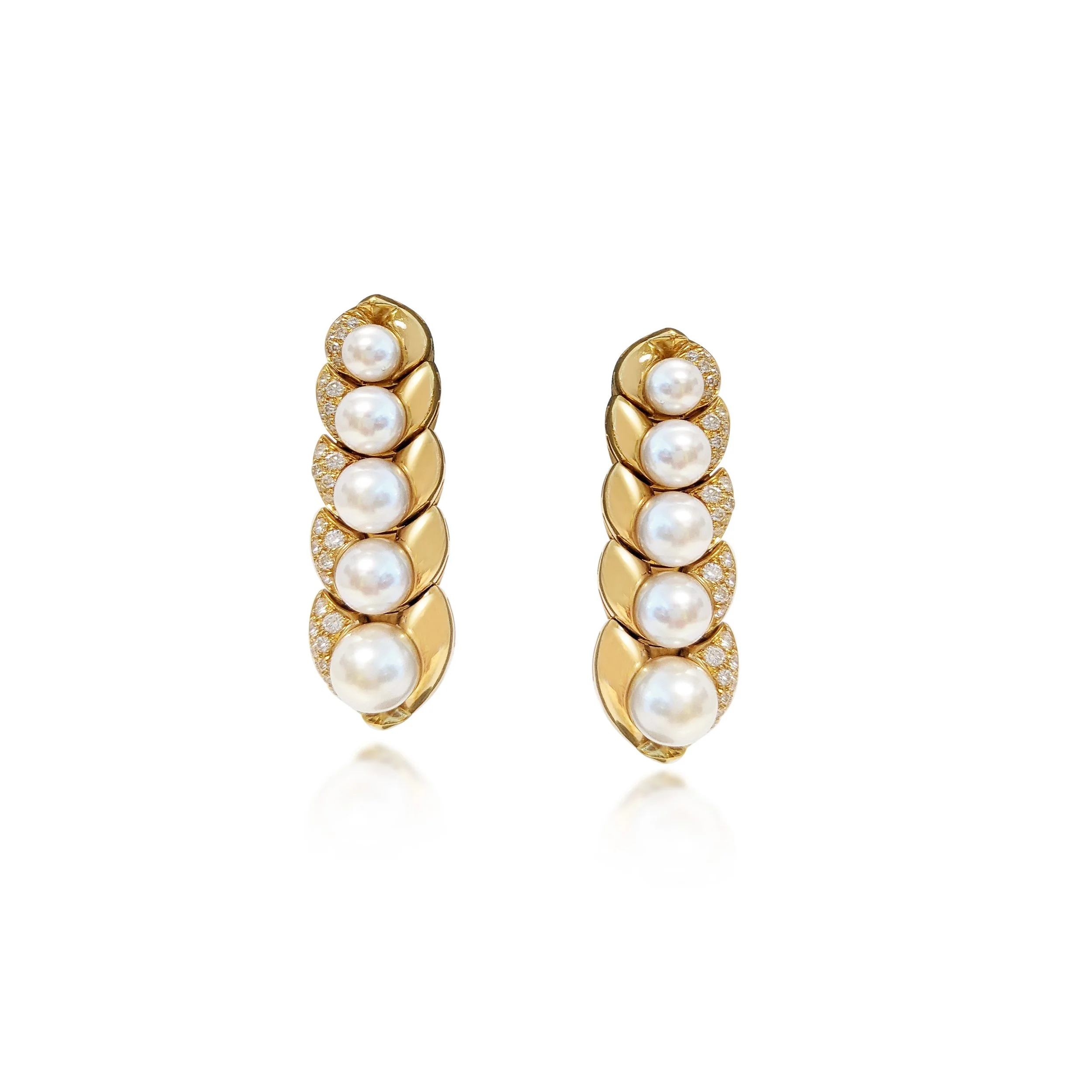 A Pair of Cultured Pearl and Diamond Ear Clips, by Bulgari