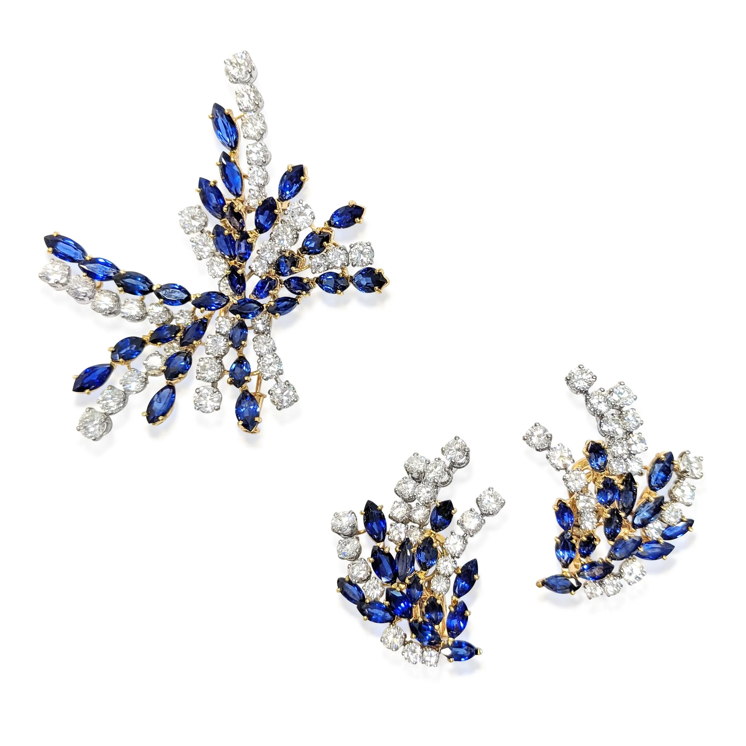 A Sapphire and Diamond Brooch and Earclips Set, by Boucheron