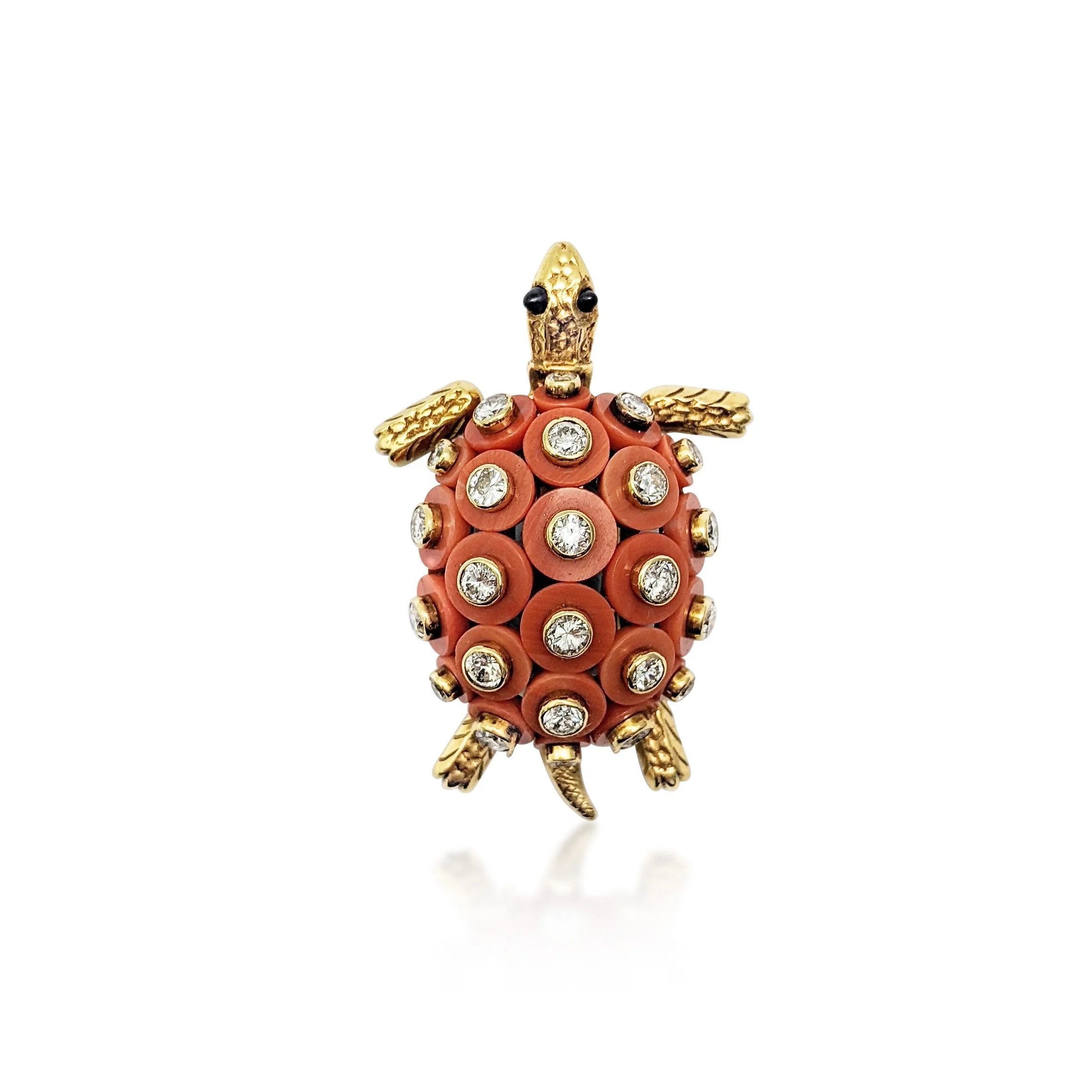 A Coral and Diamond Turtle Brooch, by Cartier