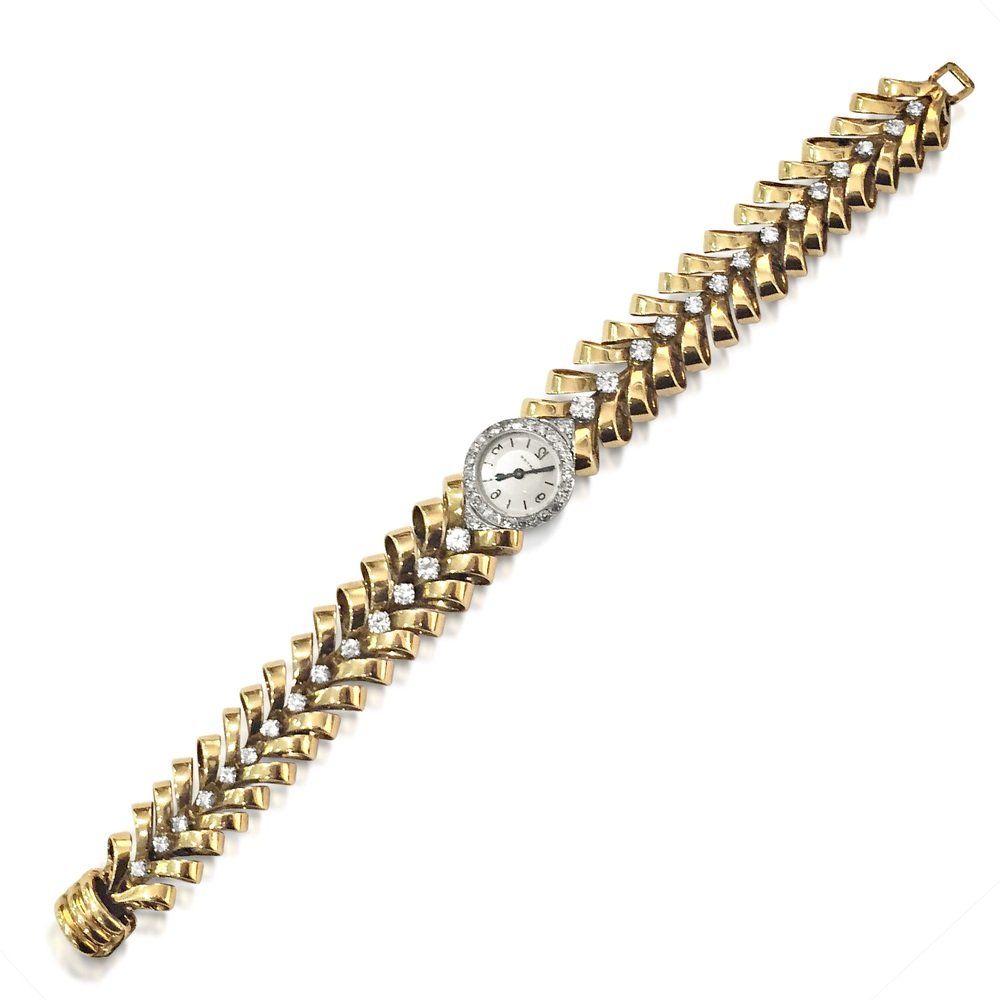 An 18K Gold and Platinum French Watch with Diamond, by Cartier