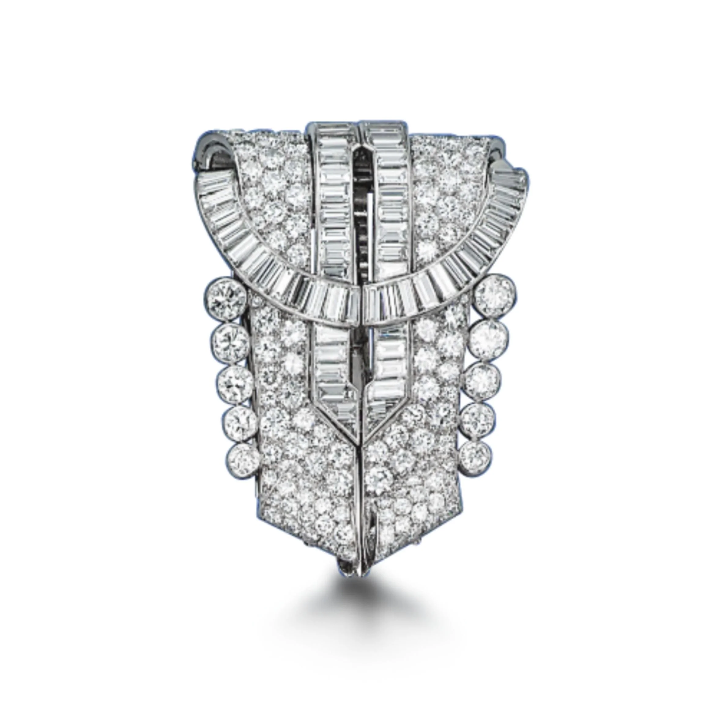 AN ART DECO DIAMOND DOUBLE CLIP BROOCH, BY OSTERTAG, CIRCA 1930S