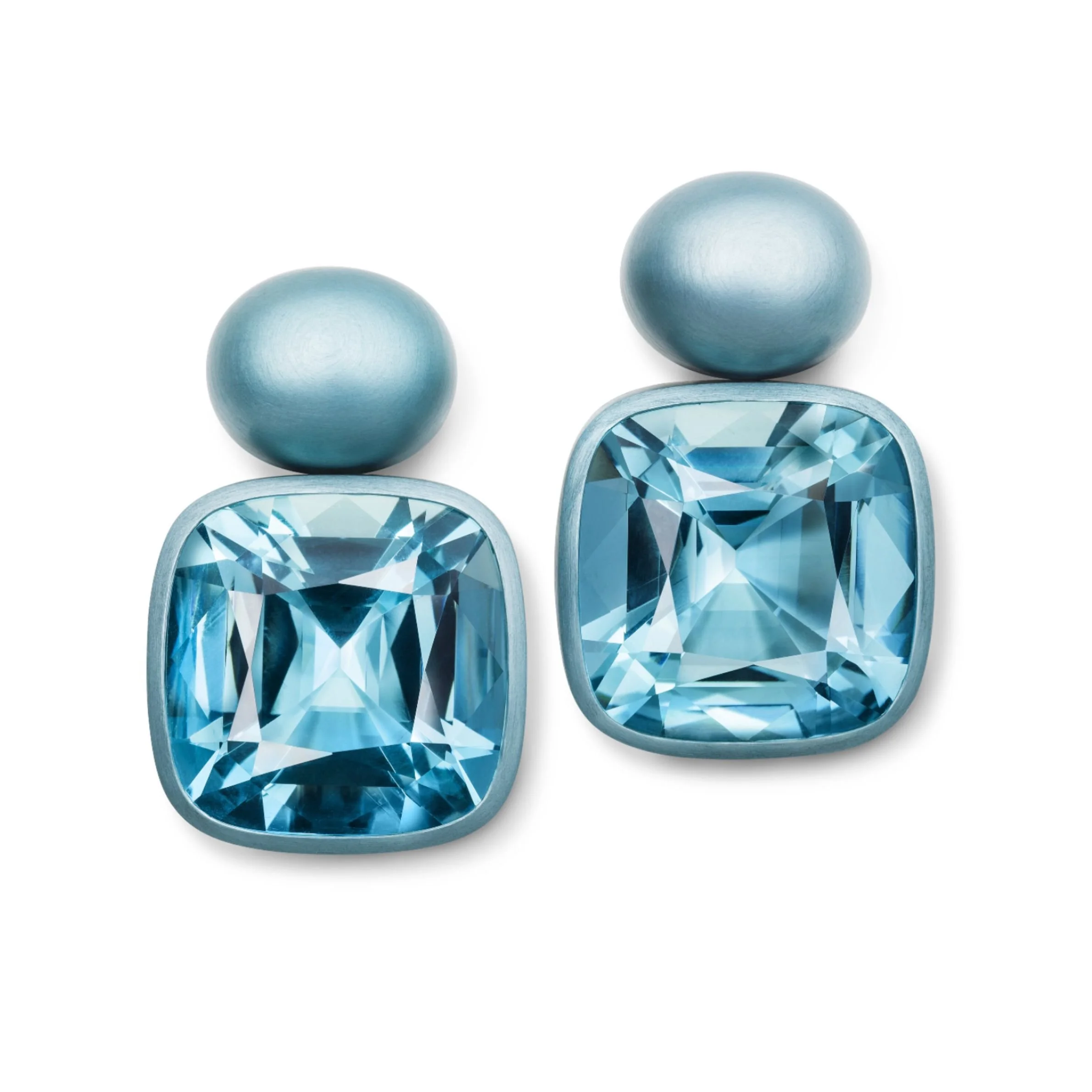 A Pair of Aquamarine, Aluminum and White Gold Earrings, by Hemmerle