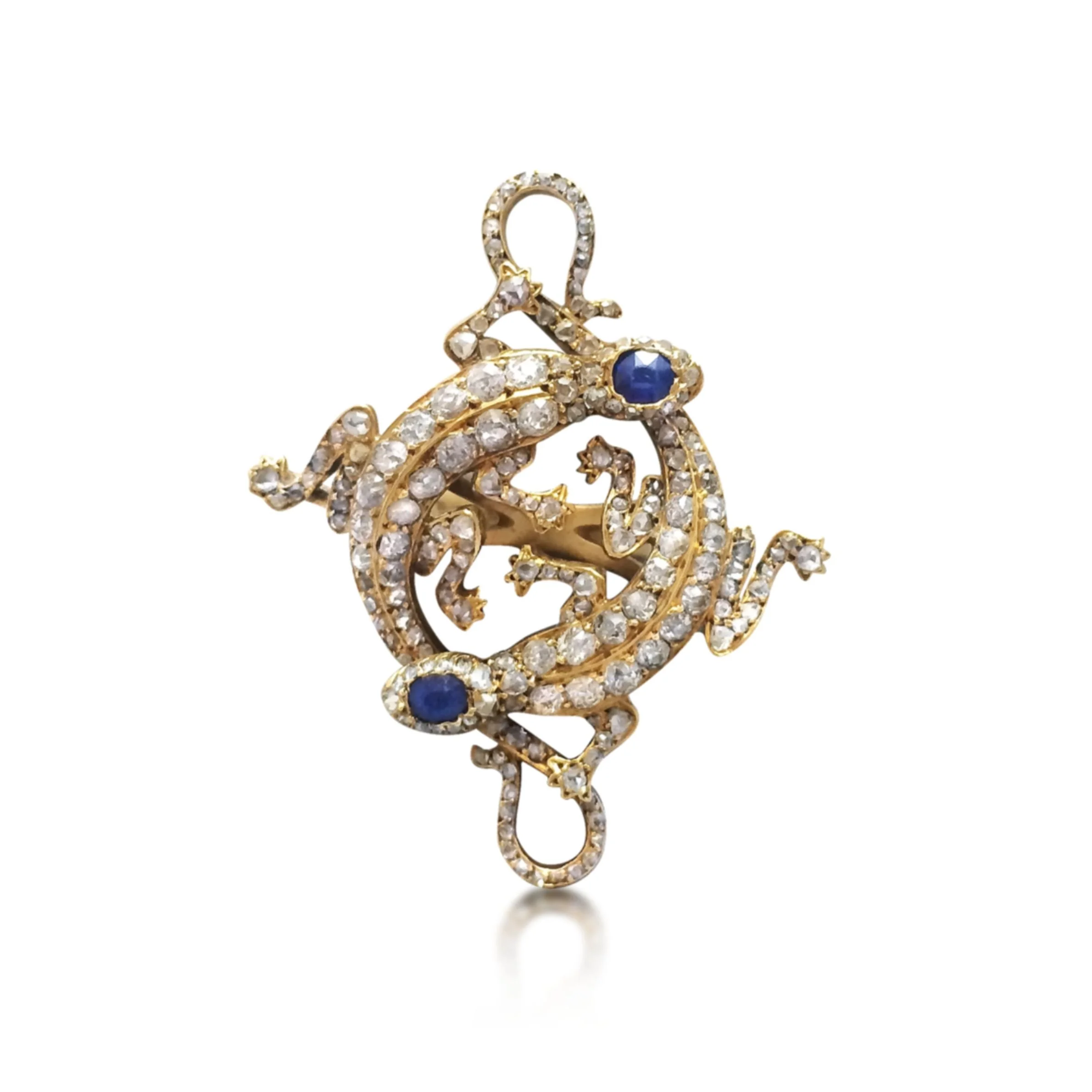 AN ANTIQUE DIAMOND AND SAPPHIRE SALAMANDER PENDANT, CIRCA 1890
