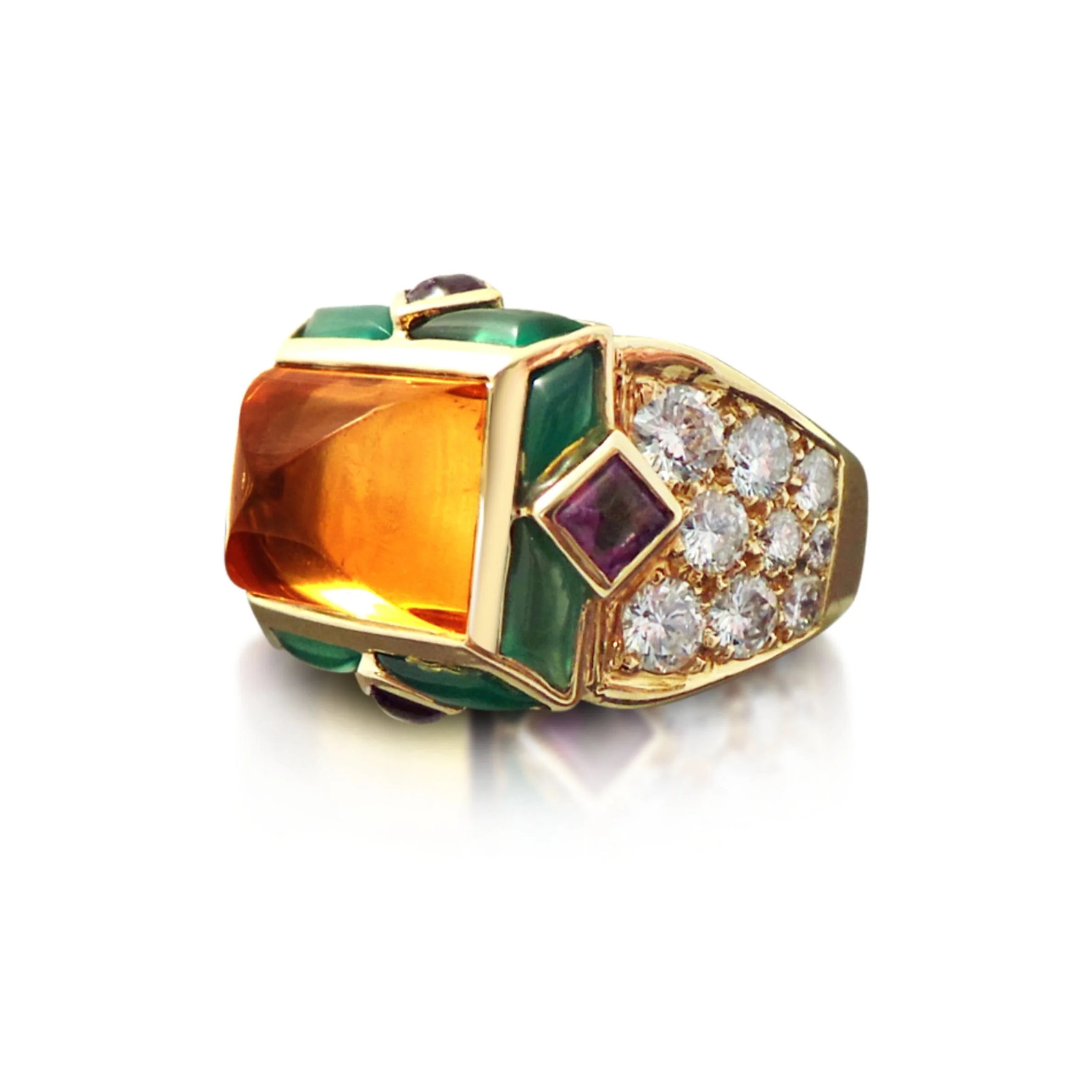 A Citrine, Diamond, Emerald, Amethyst And 18K Gold Ring, By Mauboussin