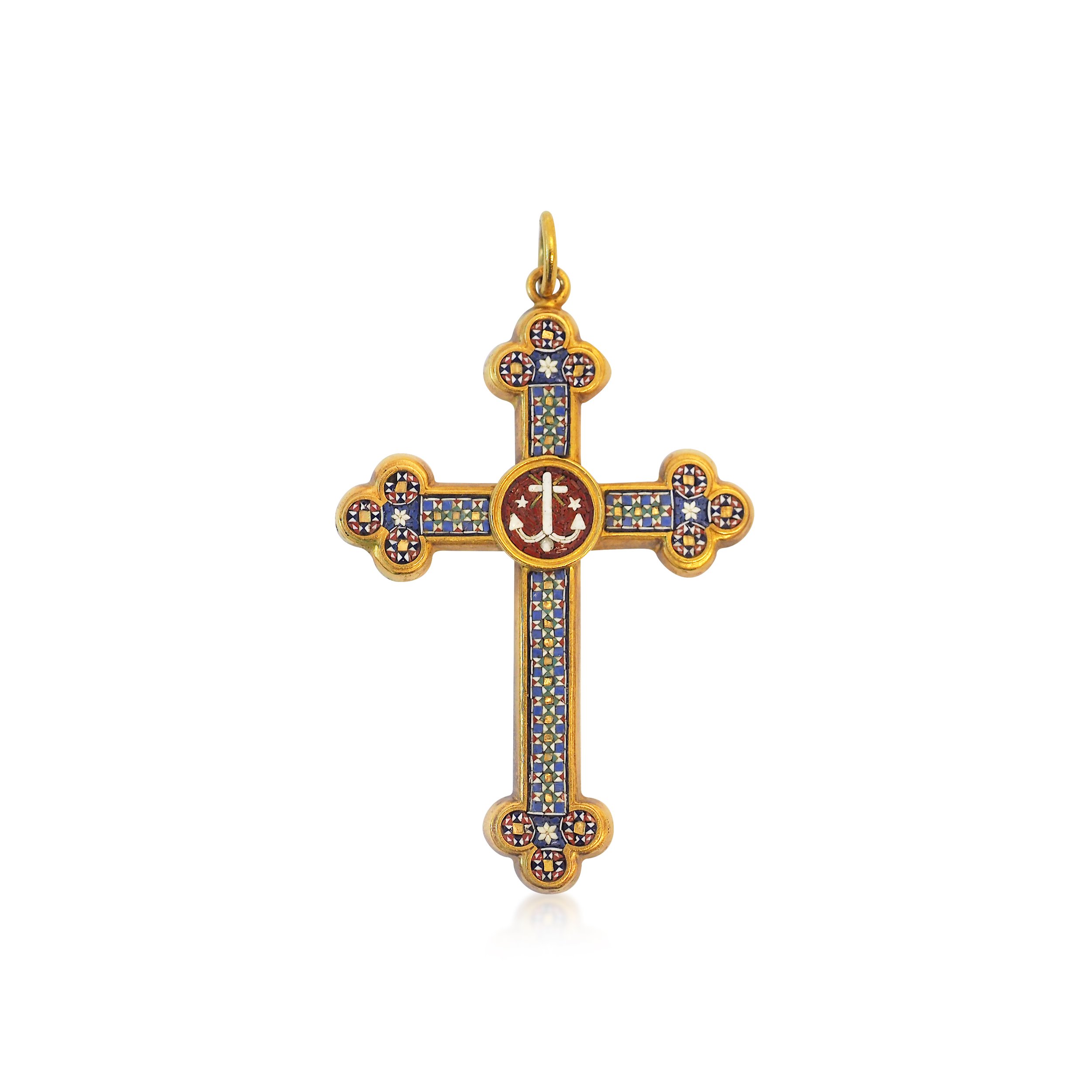 PD121:250227 A Micromosaic and Gold Cross Pendant.jpg