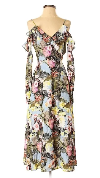 Ruffled floral print midi dress for fourth of july
