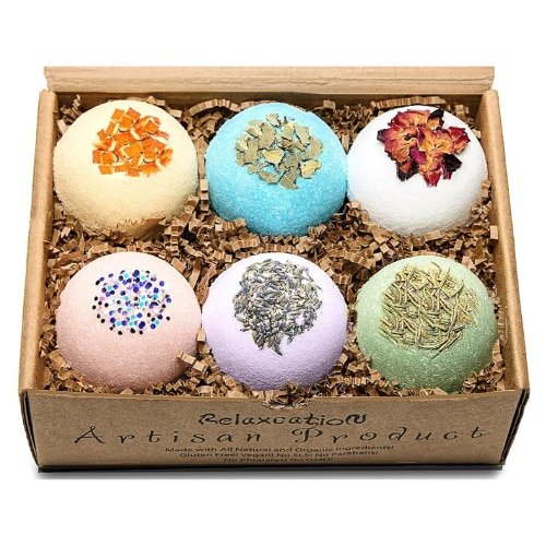 Set of six floral and colorful Handmade Organic Bath Bombs By Relaxcation Store
