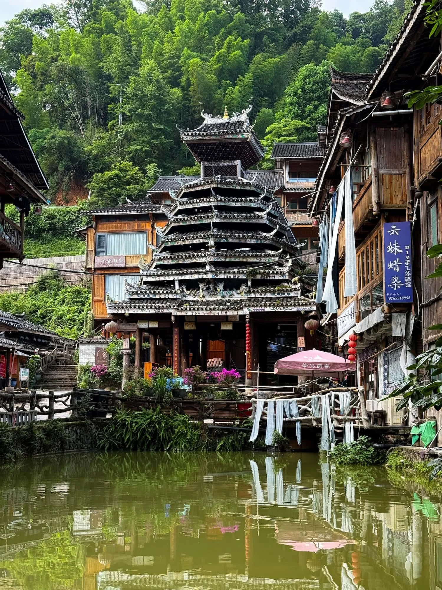 Traditional drum tower in Huanggang Dong Village, Guizhou. This 2 week China itinerary highlights authentic Dong villages.