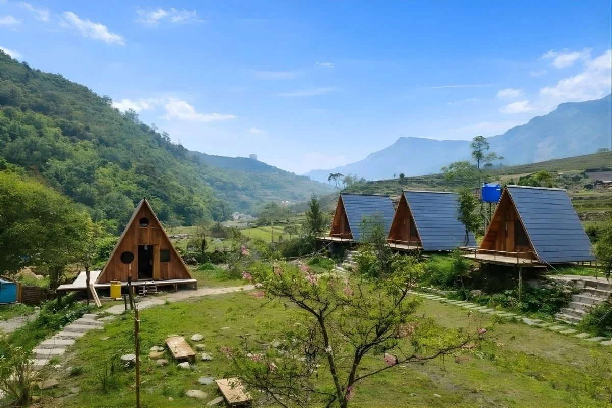 A-Frame houses at Sapa Retreat homestay, one of the best homestays in Sapa.