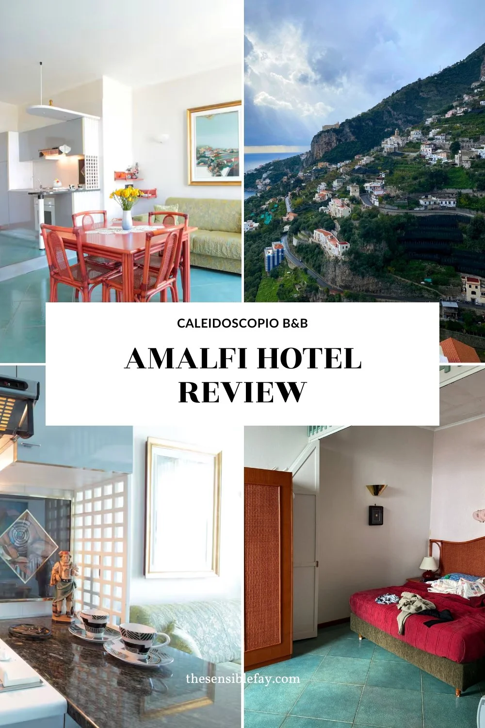 Collage featuring the interior highlights of the The Caleidoscopio Amalfi B&B.