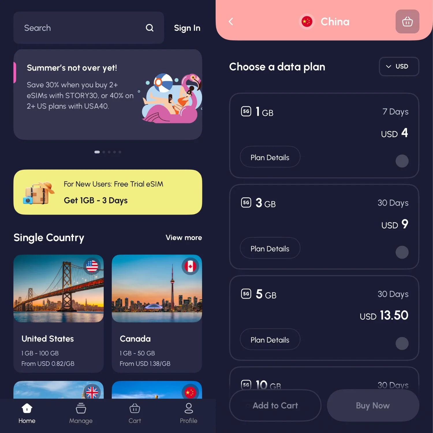 Nomad eSIM Interface for best apps in China.