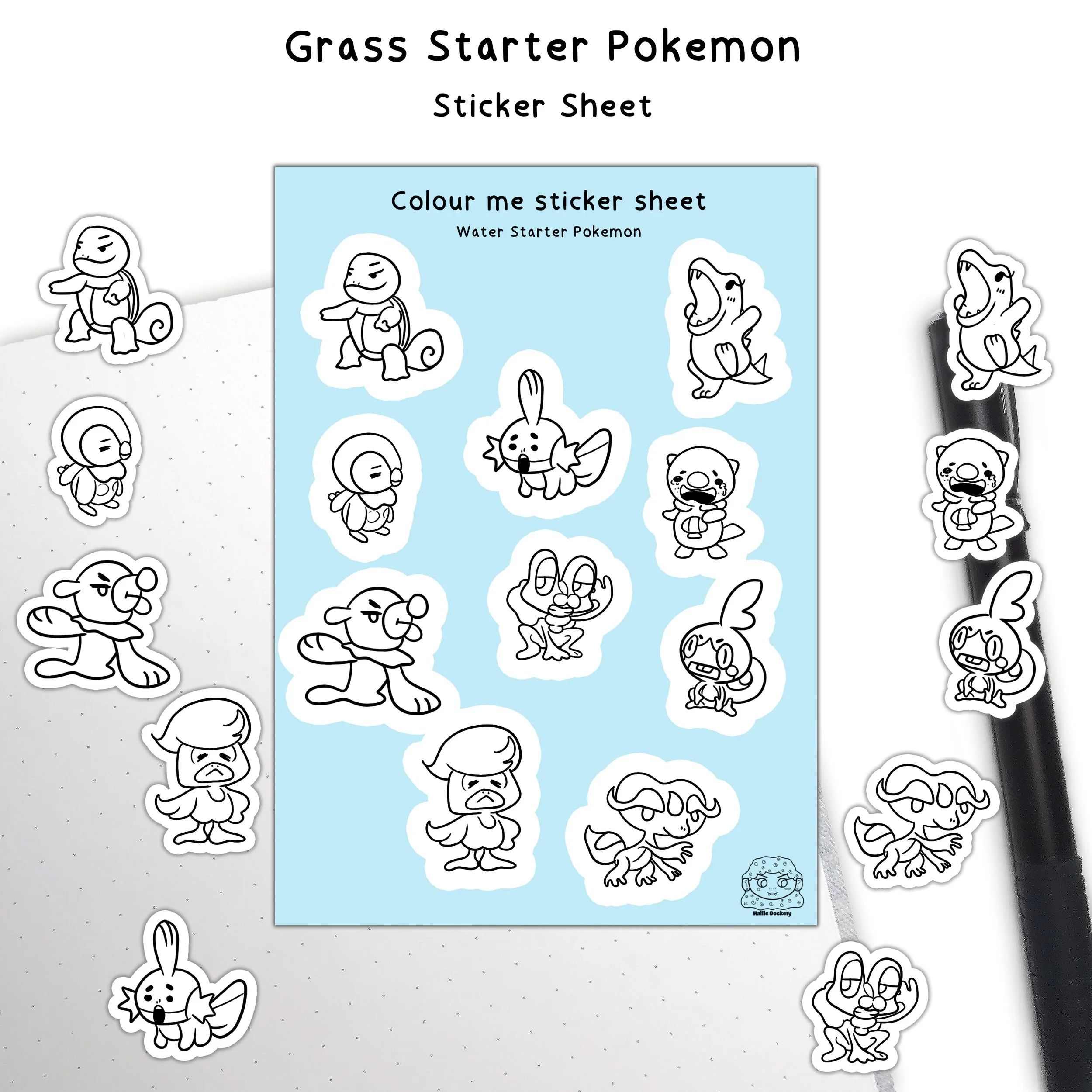 water starter pokemon - colour me sticker sheet