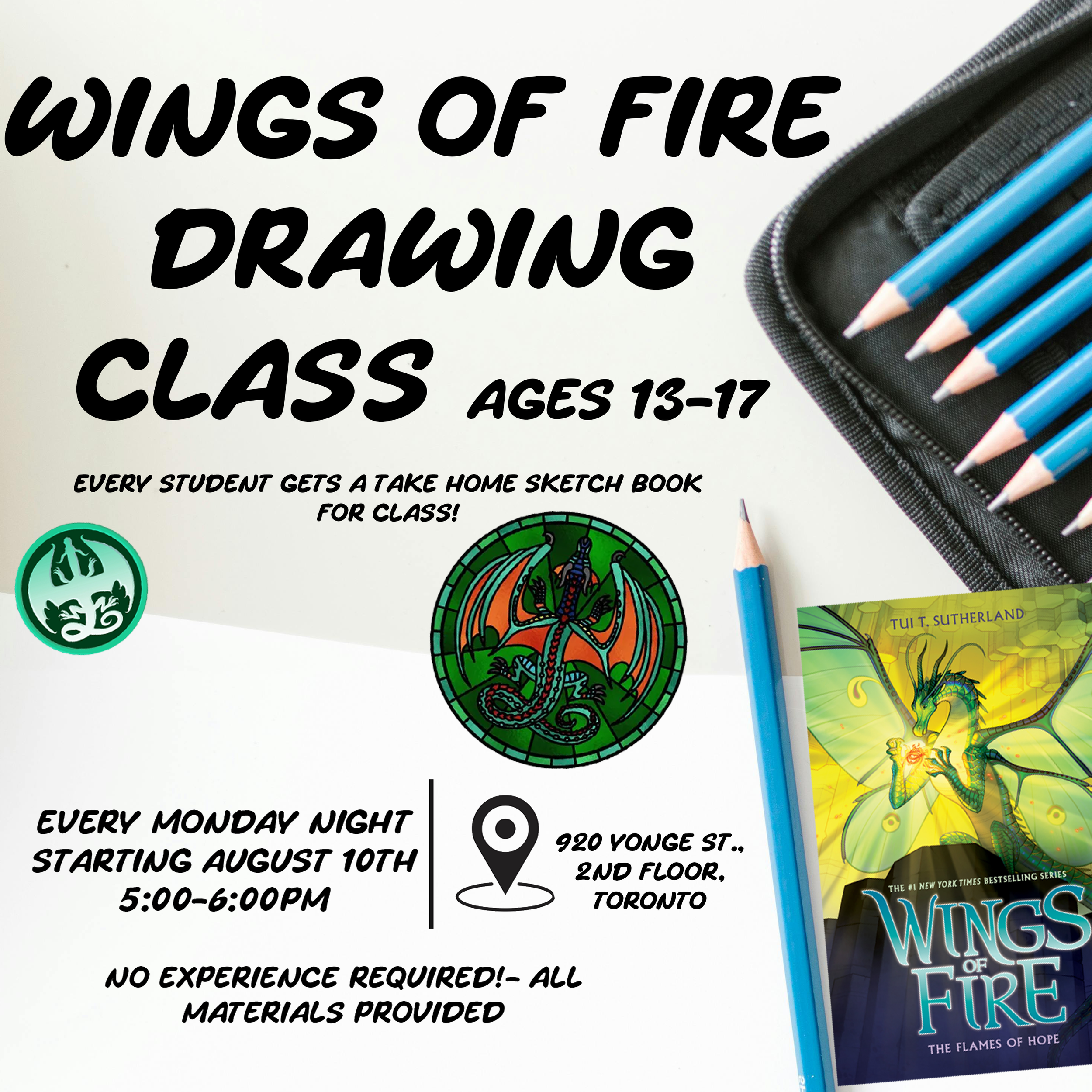 Wings of Fire 4 week Drawing class- Ages 13-17 - 7pm