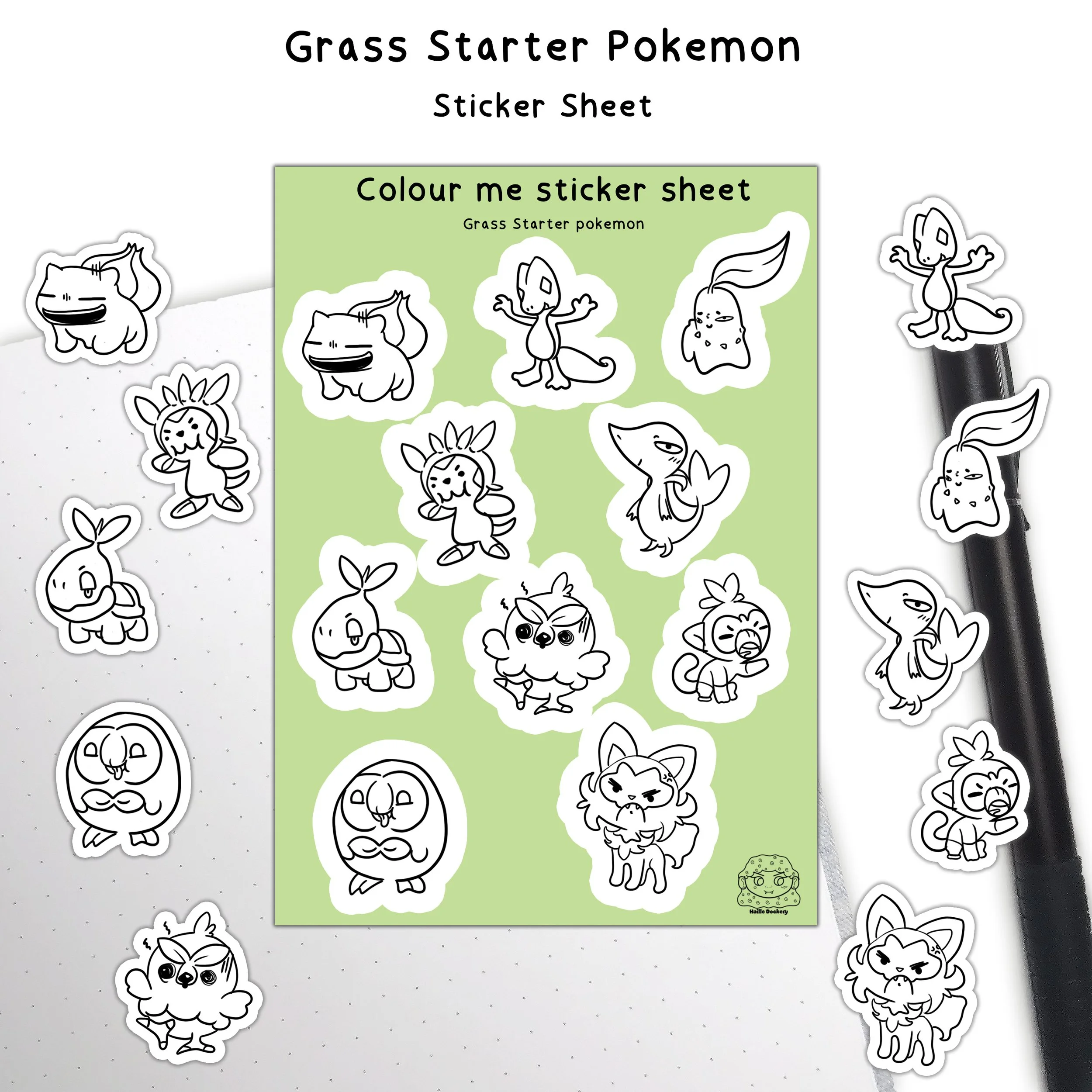Grass Starter pokemon - colour me sticker sheet