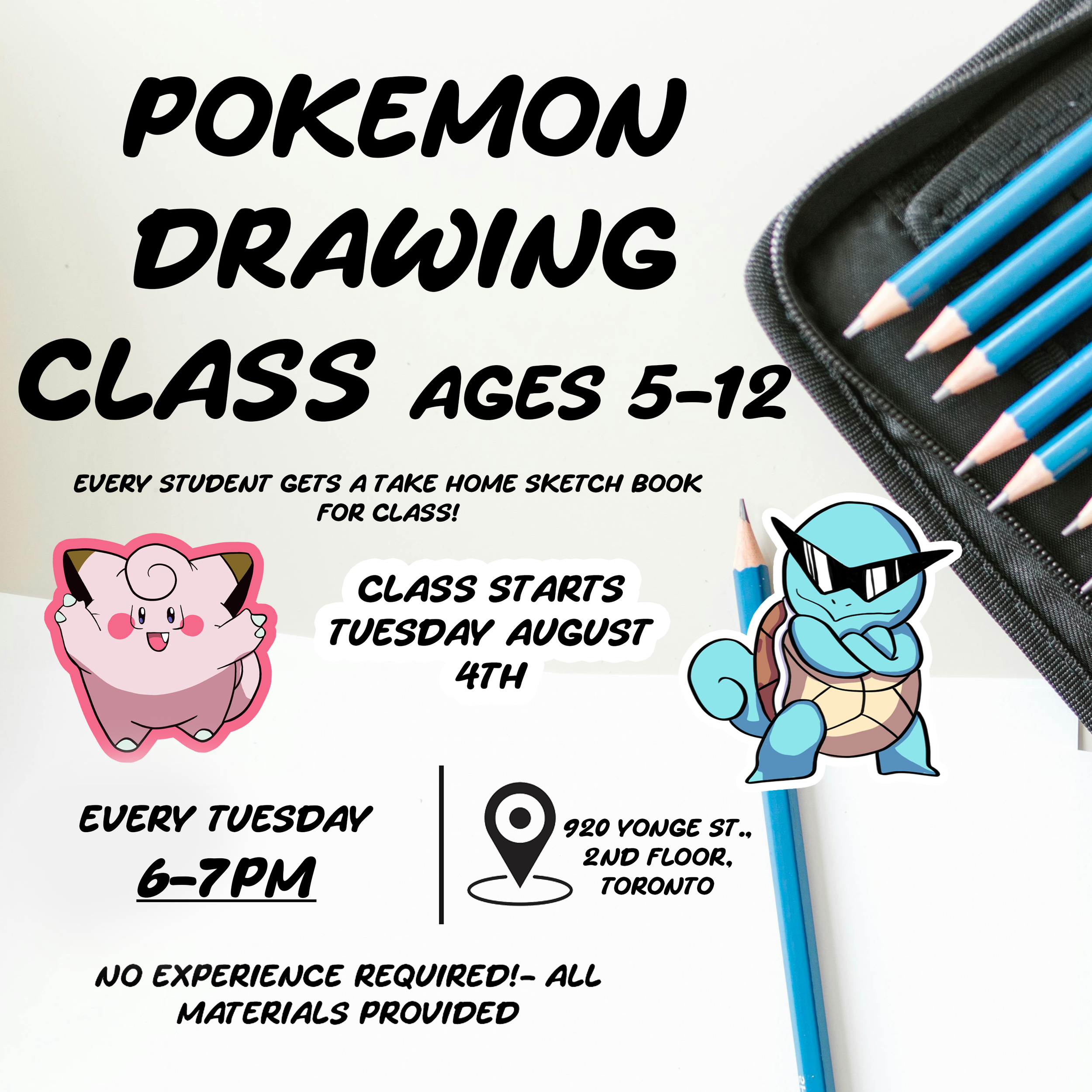 Pokémon 4 week Drawing Class | Ages 5-12 | 6 - 7pm | Tuesday | August 4