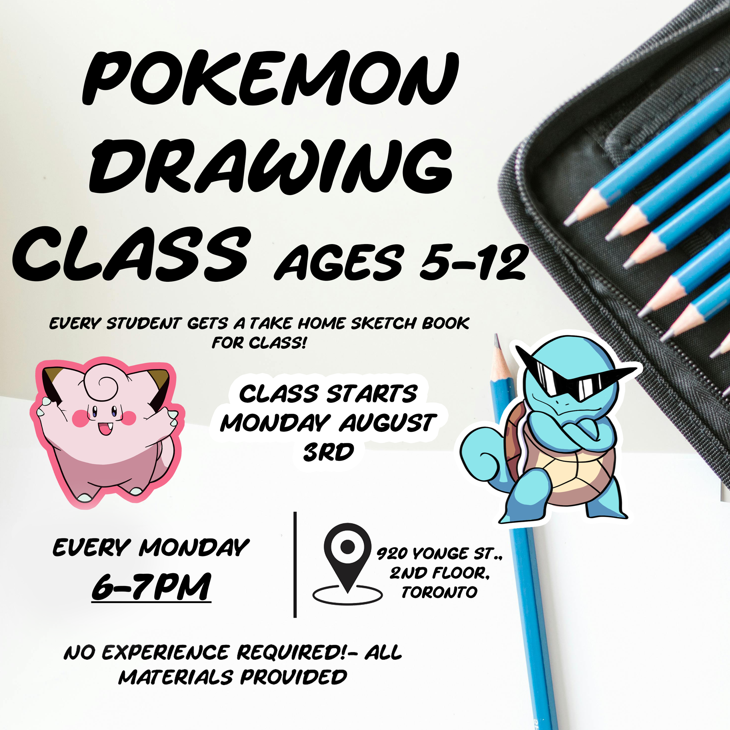Pokémon 4 week Drawing Class | Ages 5-12 - 6-7pm | Monday | August 3