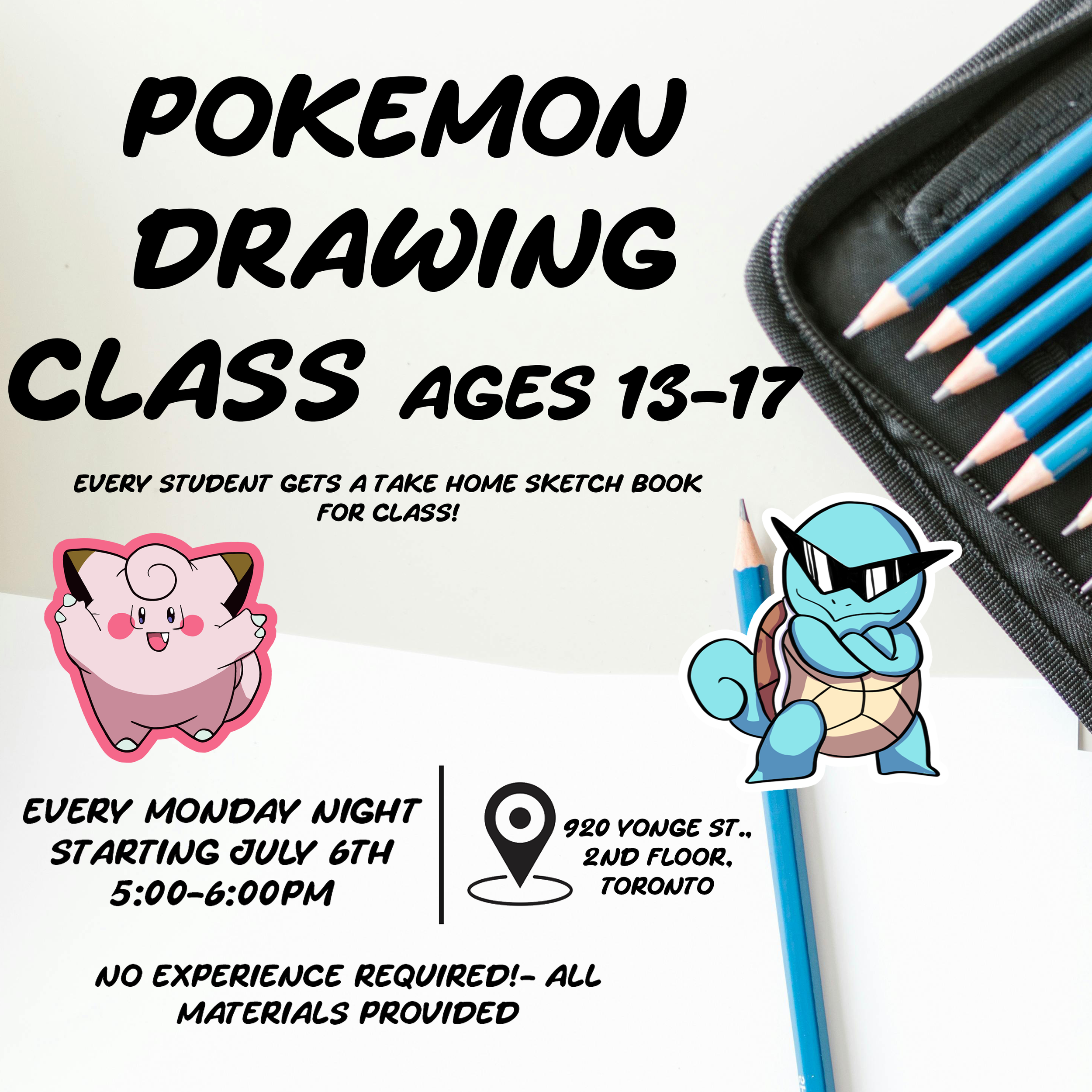 Pokémon 4 week Drawing Class- Ages 12-17 - 7pm