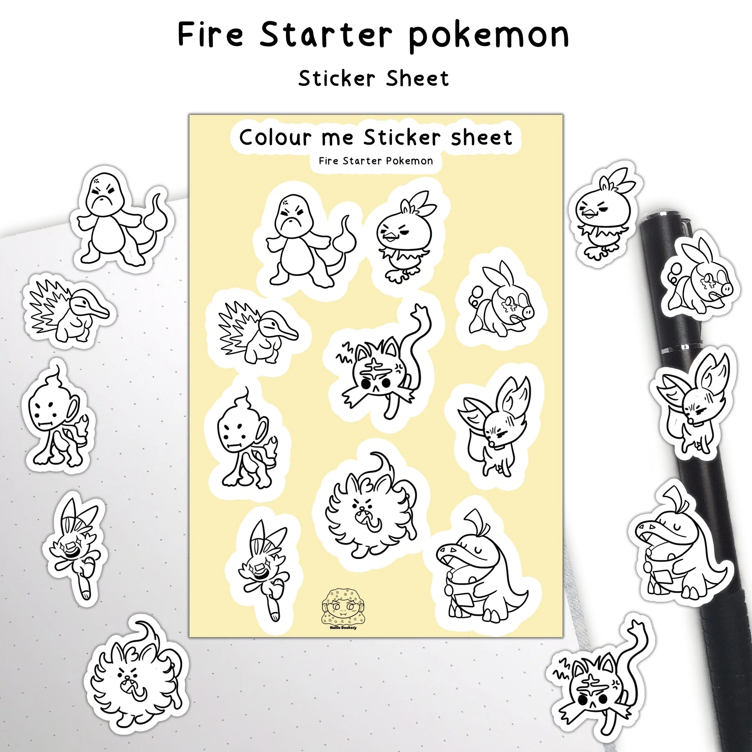Fire Starter pokemon - Colour me Sticker sheet