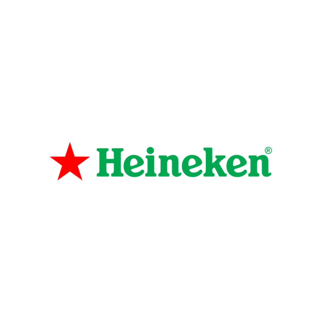 Heineken logo with a red star and green text on a black background