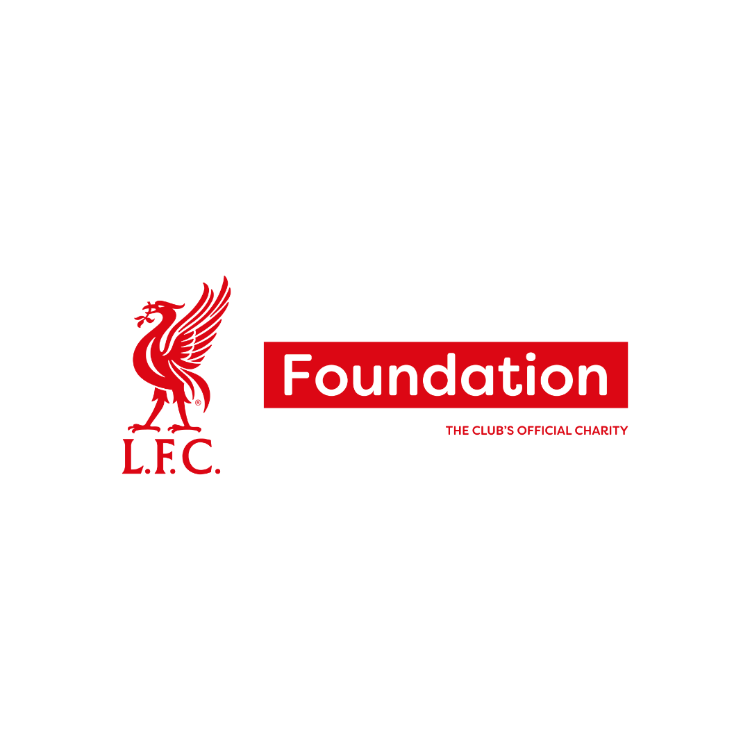 Liverpool Football Club Foundation logo with red Liver bird emblem and red text on a black background.